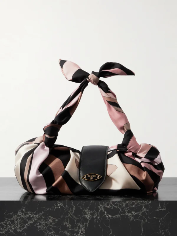 Pucci Leather-trimmed Knotted Printed Silk-twill Shoulder Bag