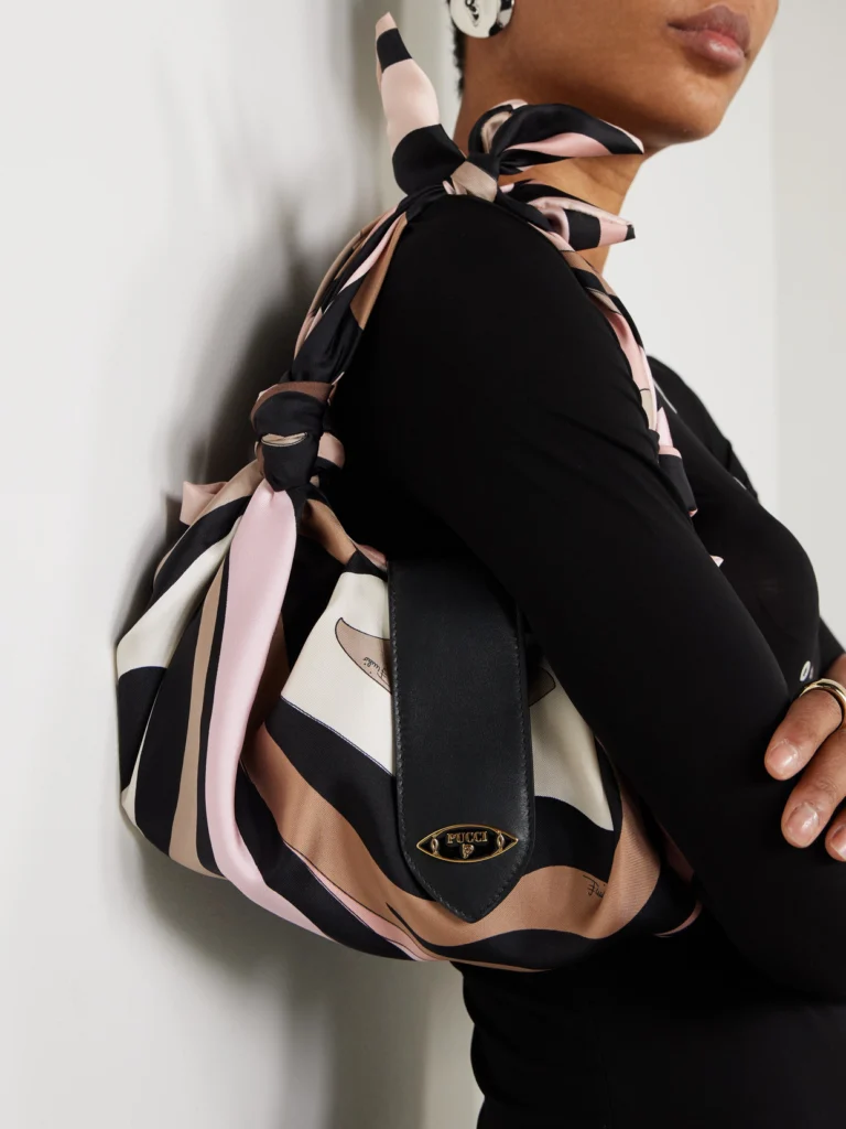 Pucci Leather-trimmed Knotted Printed Silk-twill Shoulder Bag
