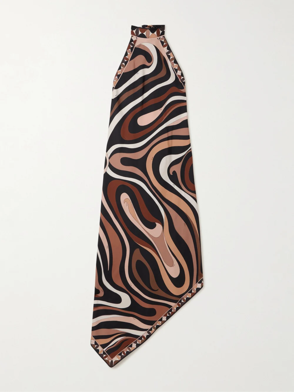 Pucci Marmo Asymmetric Printed Silk-twill Halterneck Dress in gold