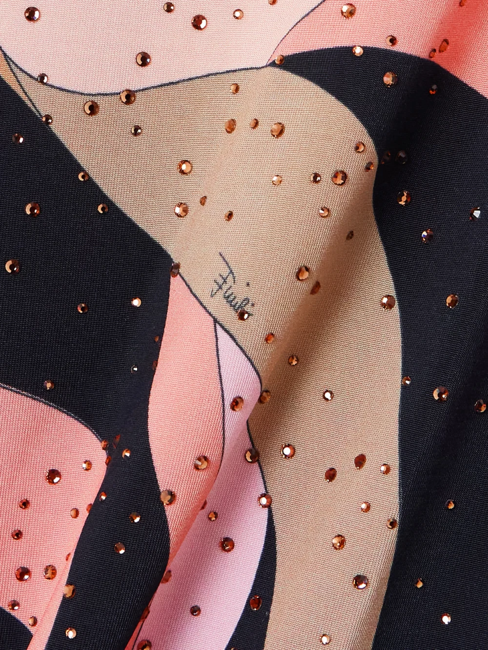 Close-up detail of the Pucci Marmo Crystal-embellished Printed Satin-jersey Halterneck Maxi Dress