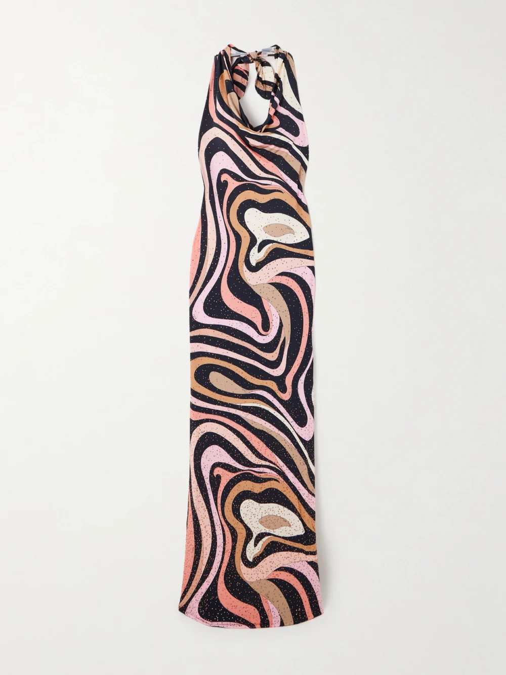 Pucci Marmo Crystal-embellished Printed Satin-jersey Halterneck Maxi Dress in pink