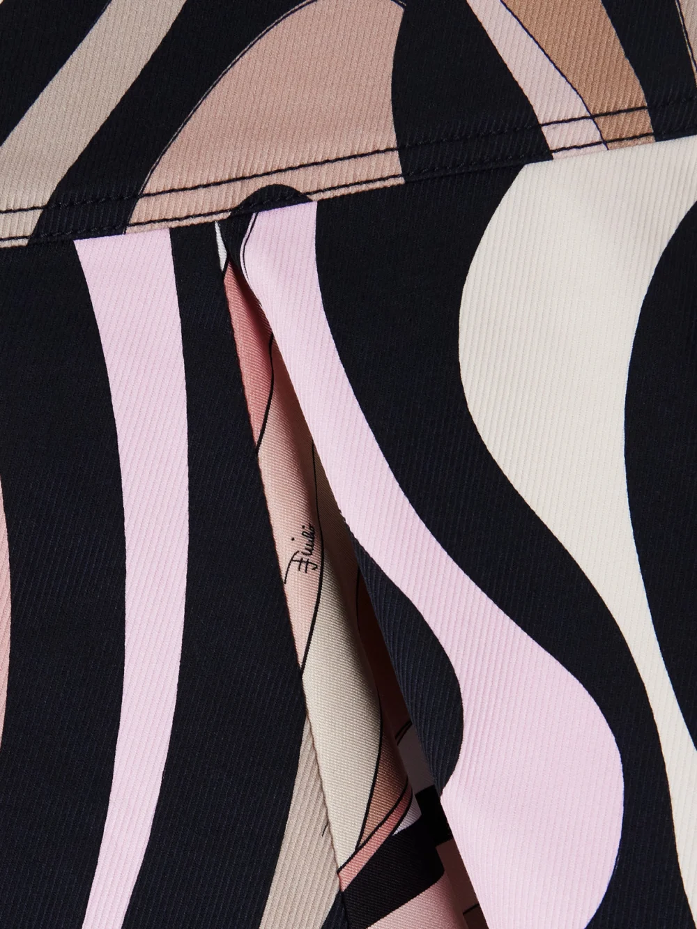 Close-up detail of the Pucci Marmo Silk-trimmed Pleated Printed Cotton-blend Gabardine Mini Skirt