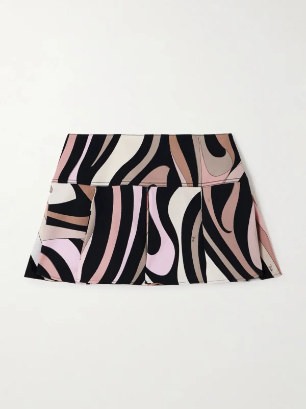 Pucci Marmo Silk-trimmed Pleated Printed Cotton-blend Gabardine Mini Skirt