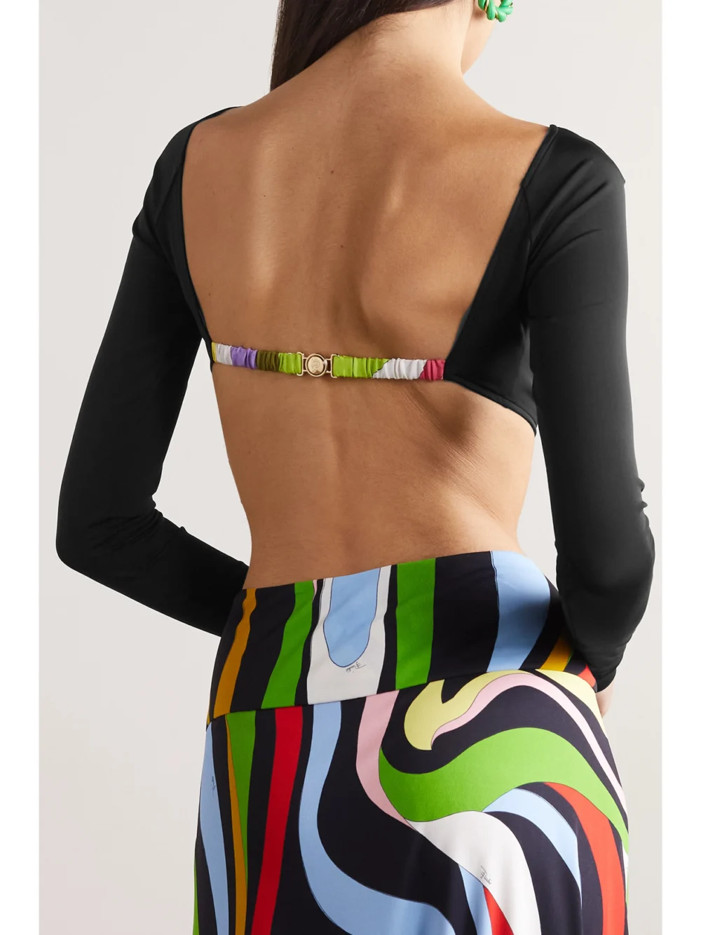 Back view of the Pucci Open-back Cropped Silk-trimmed Stretch-crepe Top
