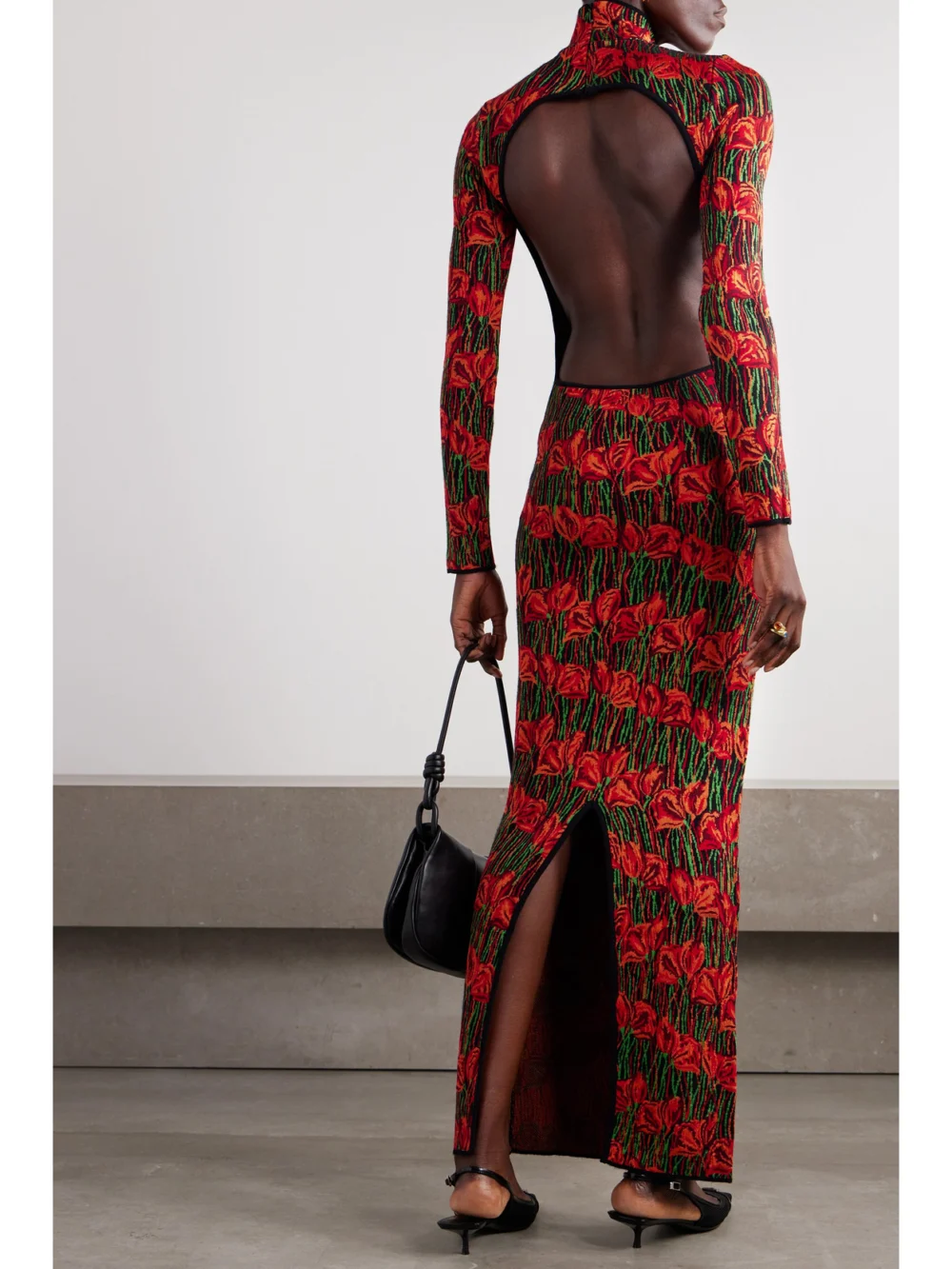 Back view of the Pucci Open-back Jacquard-knit Turtleneck Maxi Dress