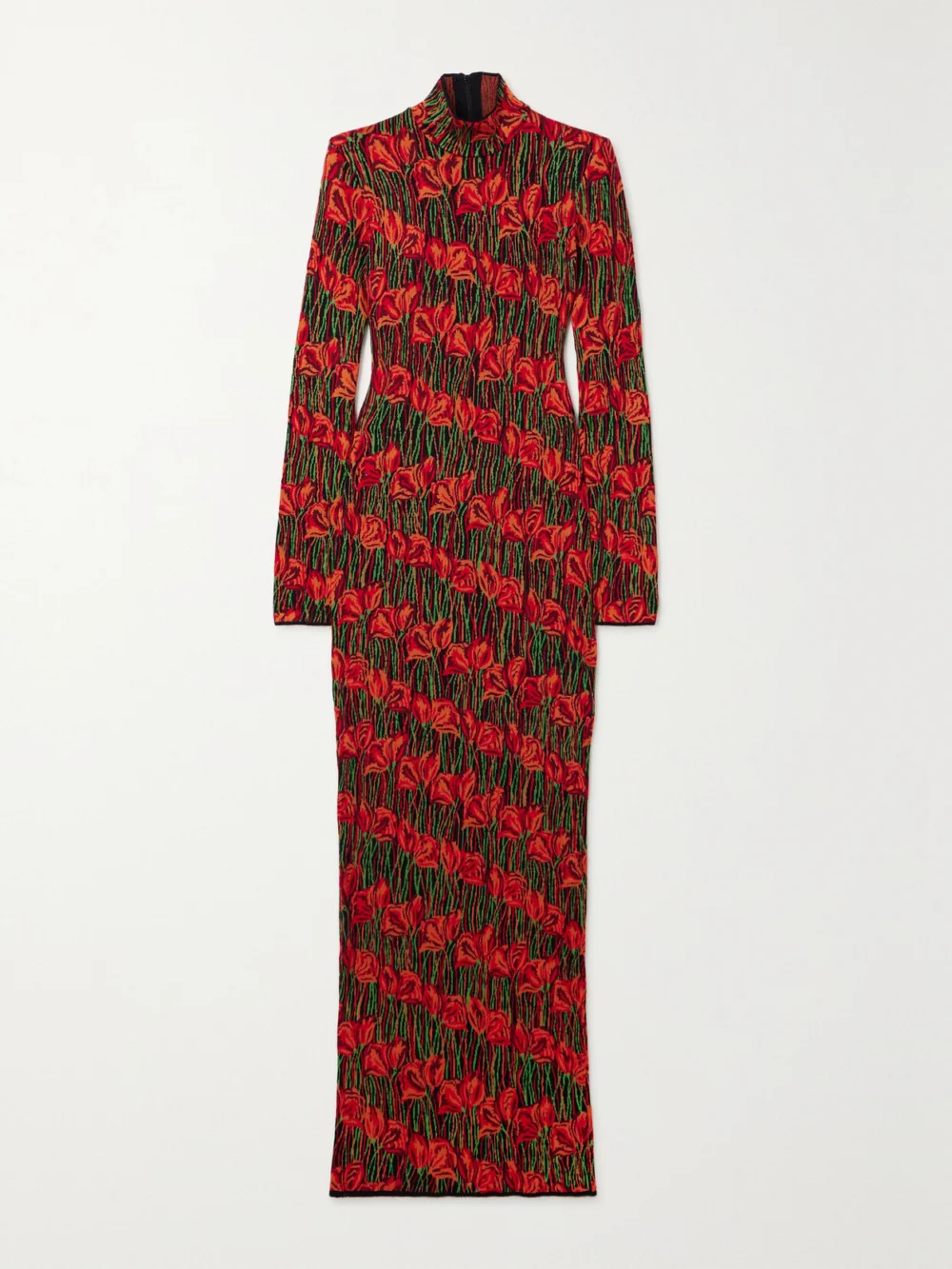 Pucci Open-back Jacquard-knit Turtleneck Maxi Dress in red