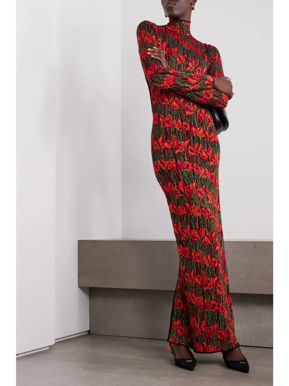 Pucci Open-back Jacquard-knit Turtleneck Maxi Dress, worn by a model