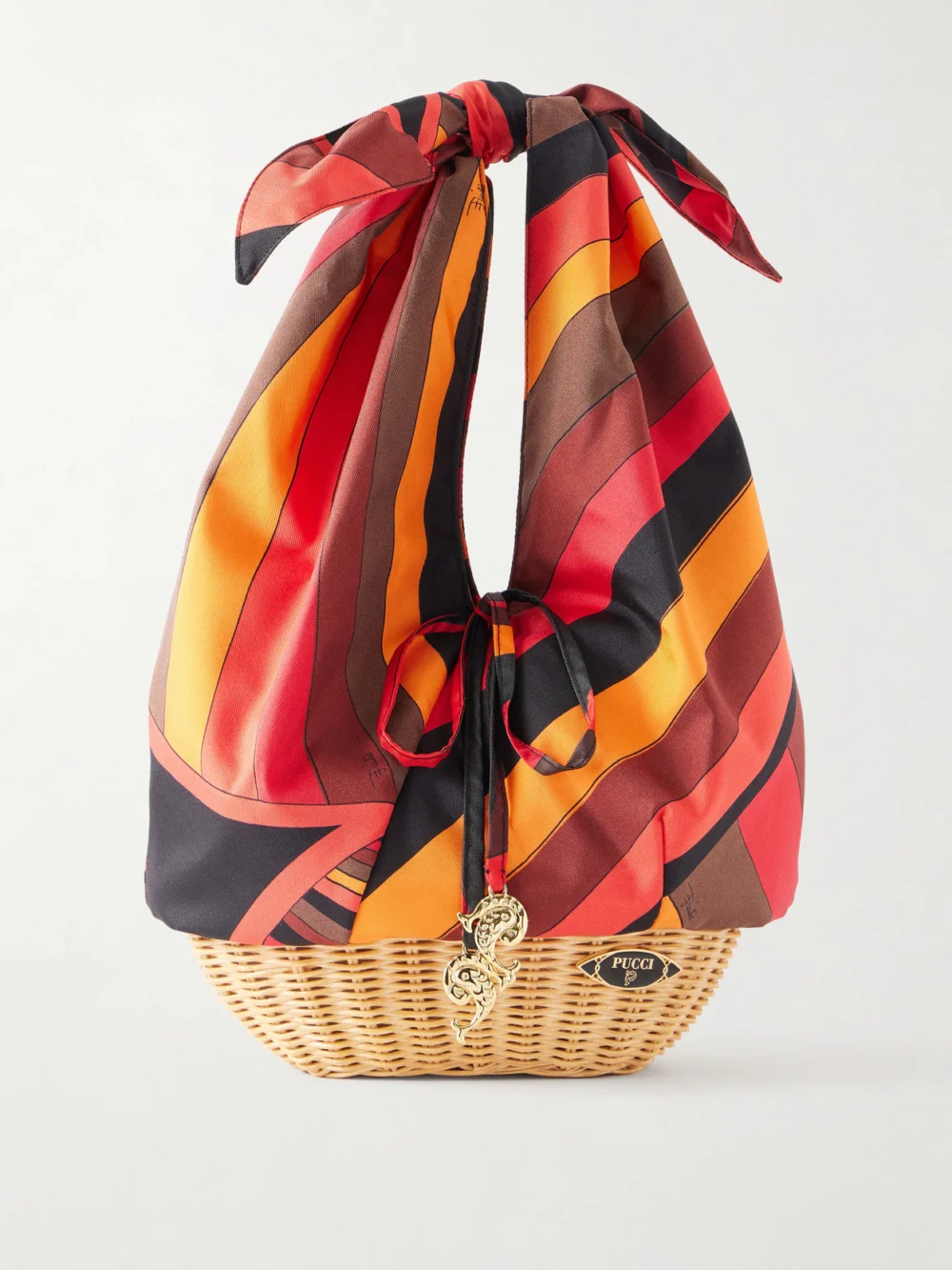 Pucci Picnic Embellished Bamboo-trimmed Silk-twill Clutch in orange