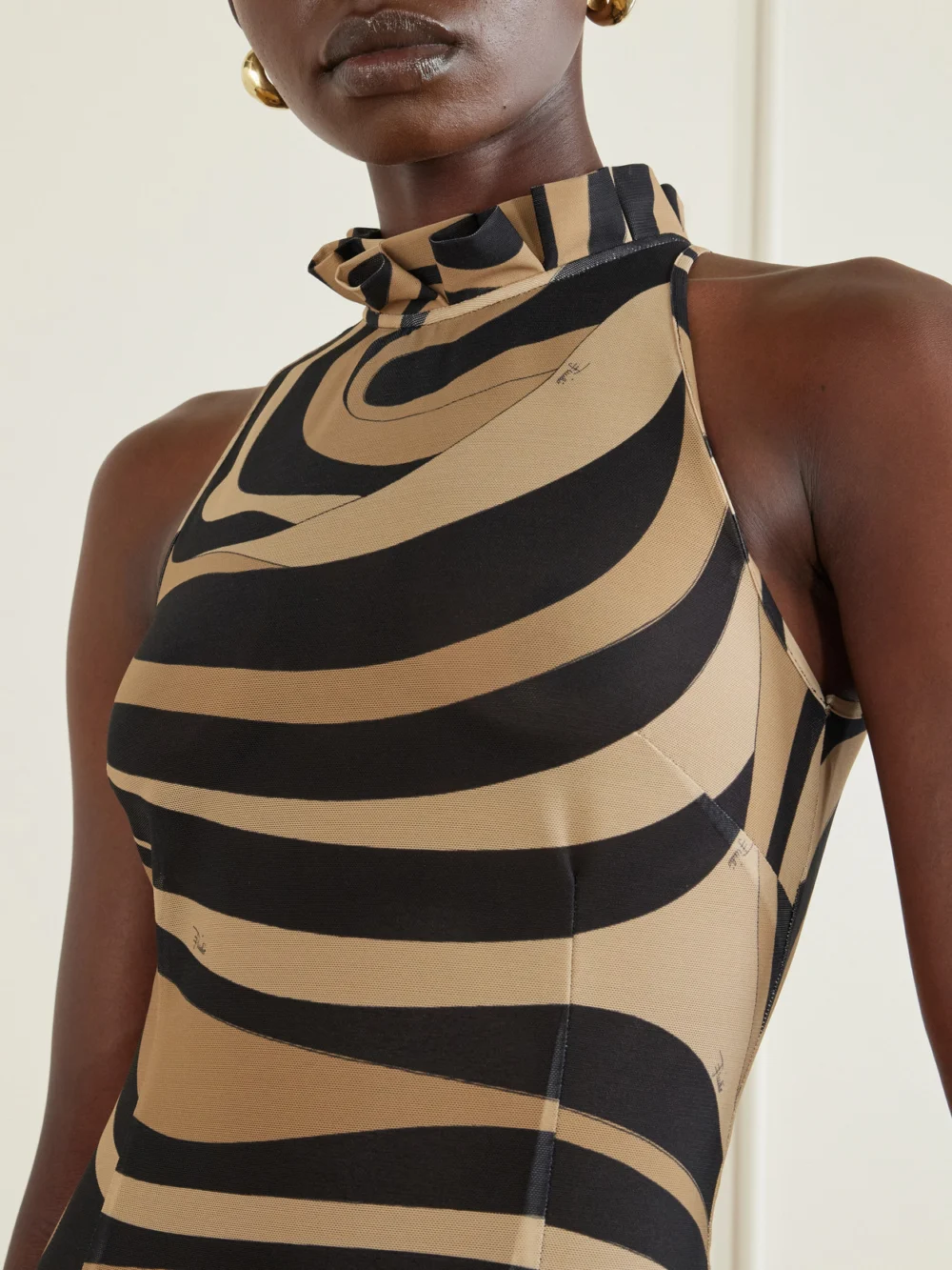 Close-up detail of the Pucci Pleated Printed Mesh Mini Dress