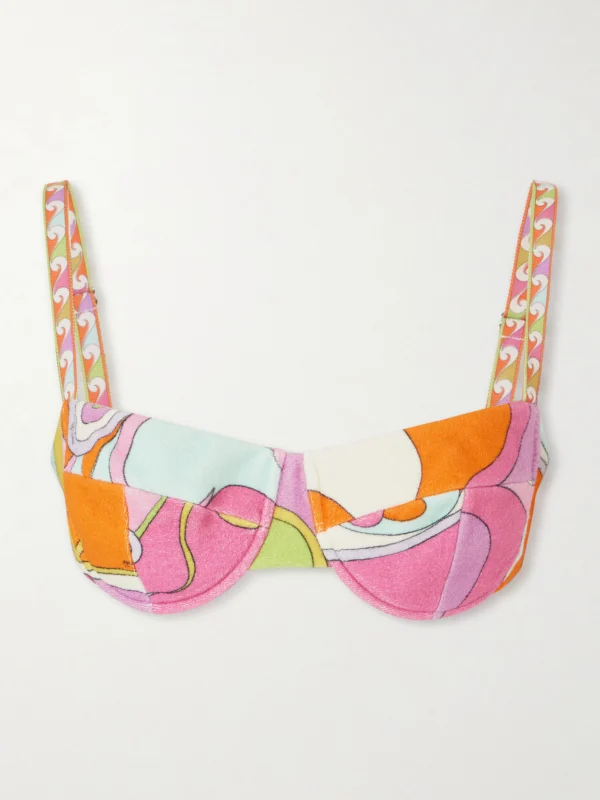 Pucci Printed Cotton-terry Bikini Top