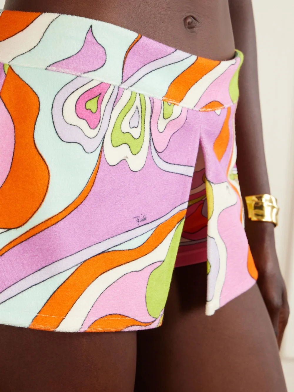 Close-up detail of the Pucci Printed Cotton-terry Shorts