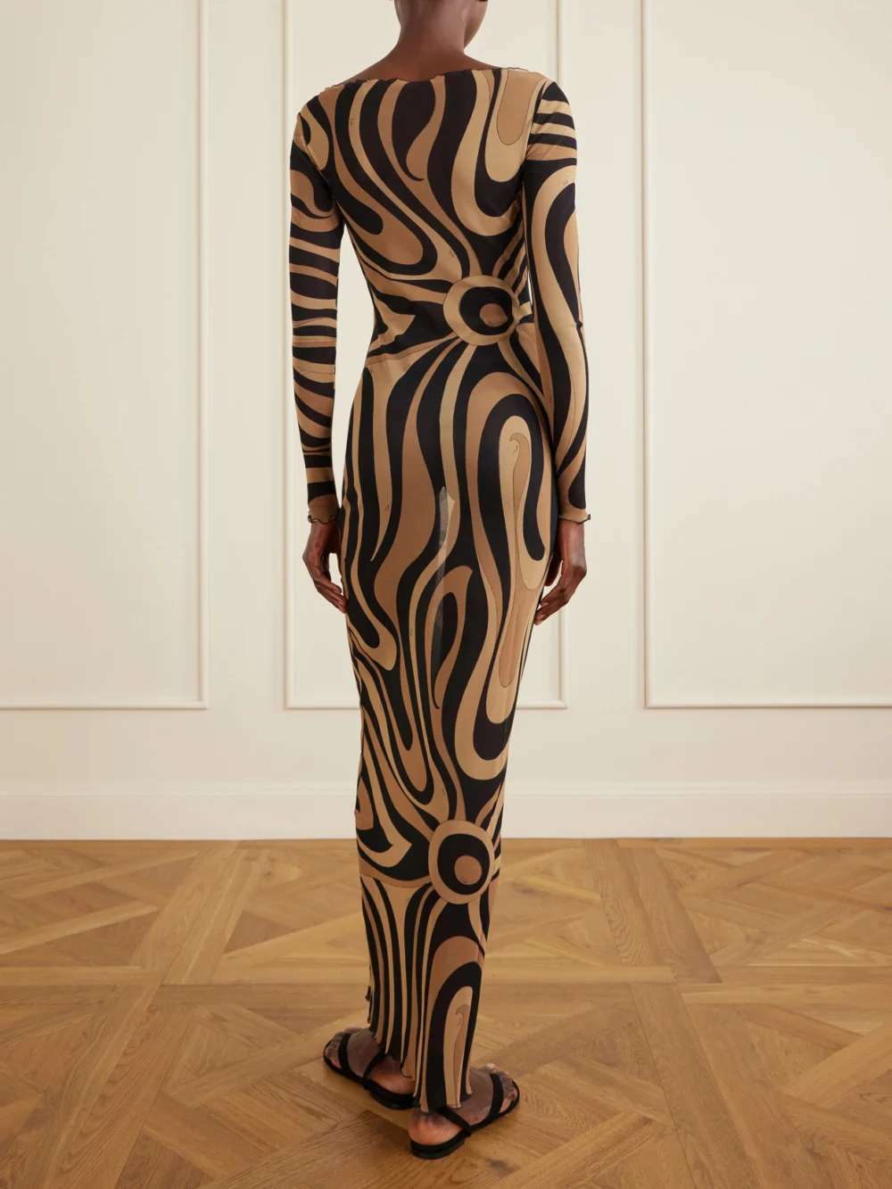 Back view of the Pucci Printed Mesh Maxi Dress