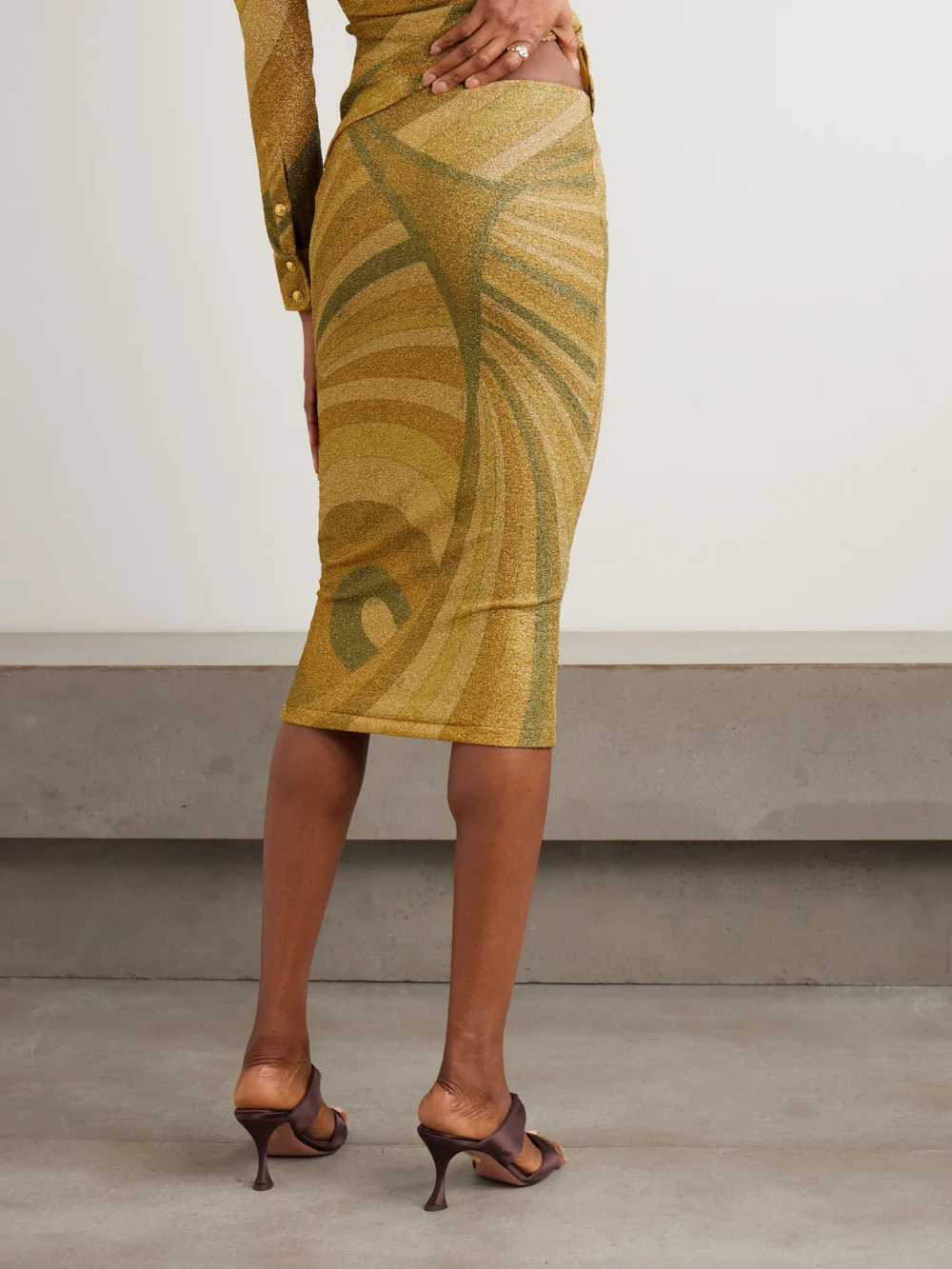 Back view of the Pucci Printed Metallic Jersey Midi Skirt