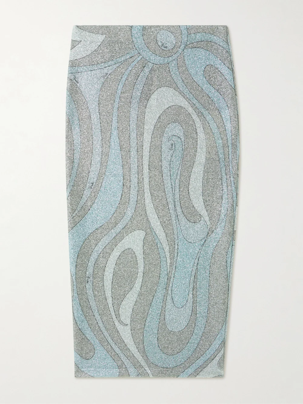 Pucci Printed Metallic Jersey Midi Skirt in silver