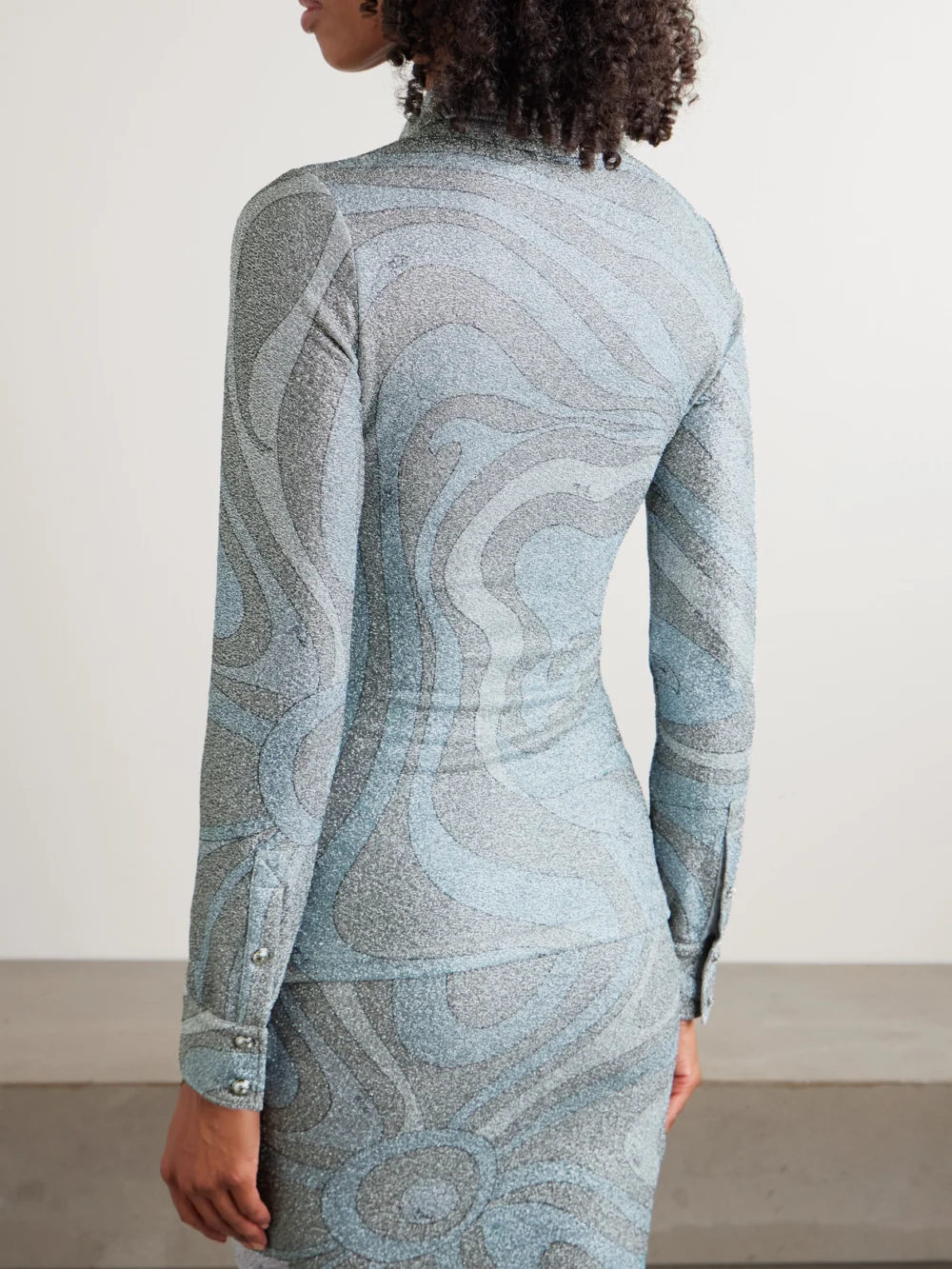 Back view of the Pucci Printed Metallic Jersey Polo Shirt