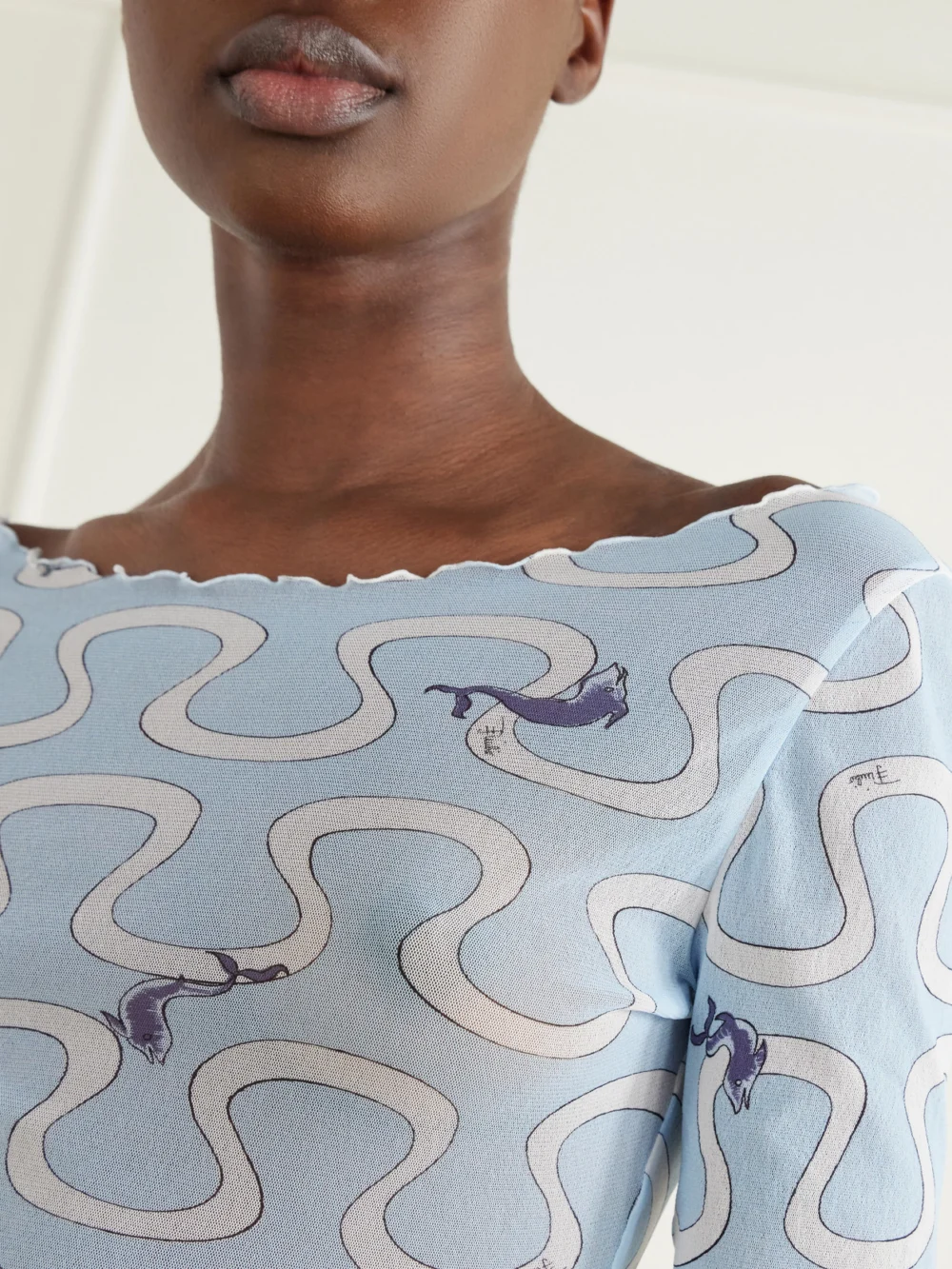 Close-up detail of the Pucci Printed Sheer Tulle Top