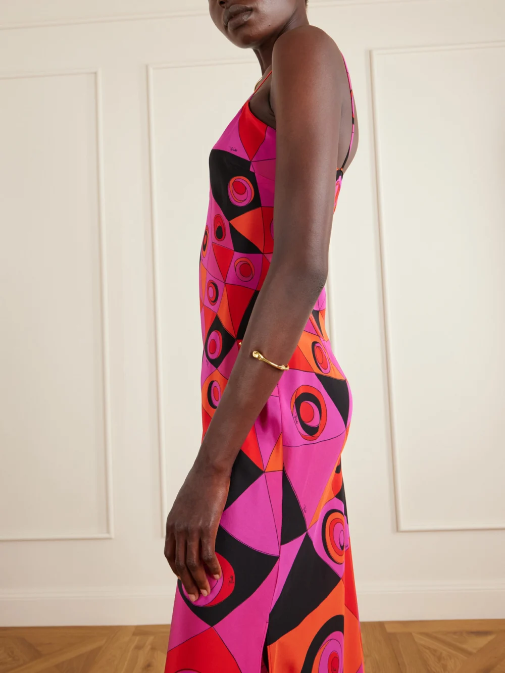 Close-up detail of the Pucci Printed Silk Crepe De Chine Maxi Dress