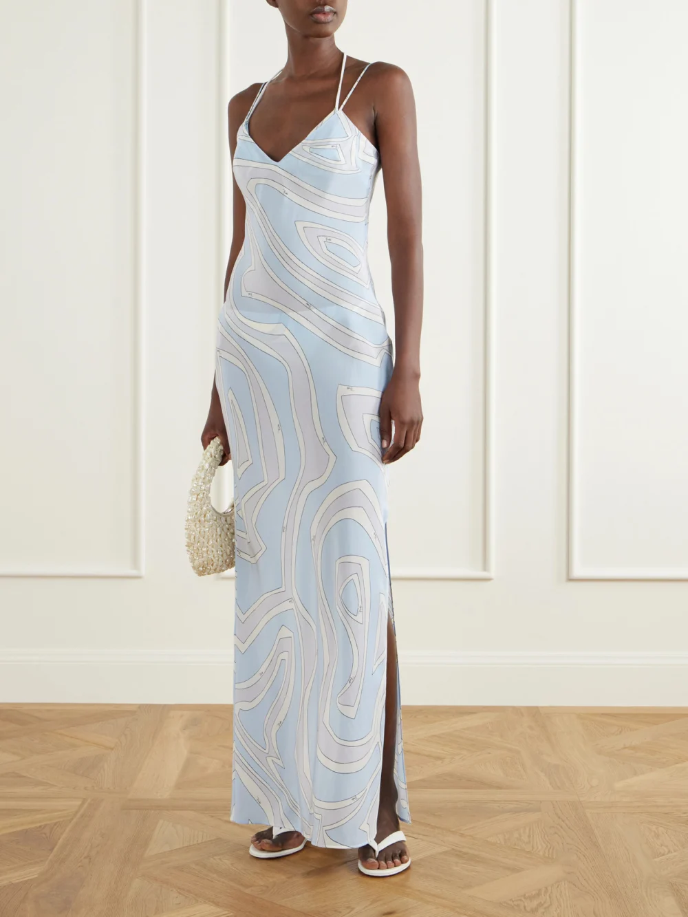 Pucci Printed Silk Crepe De Chine Maxi Dress, worn by a model