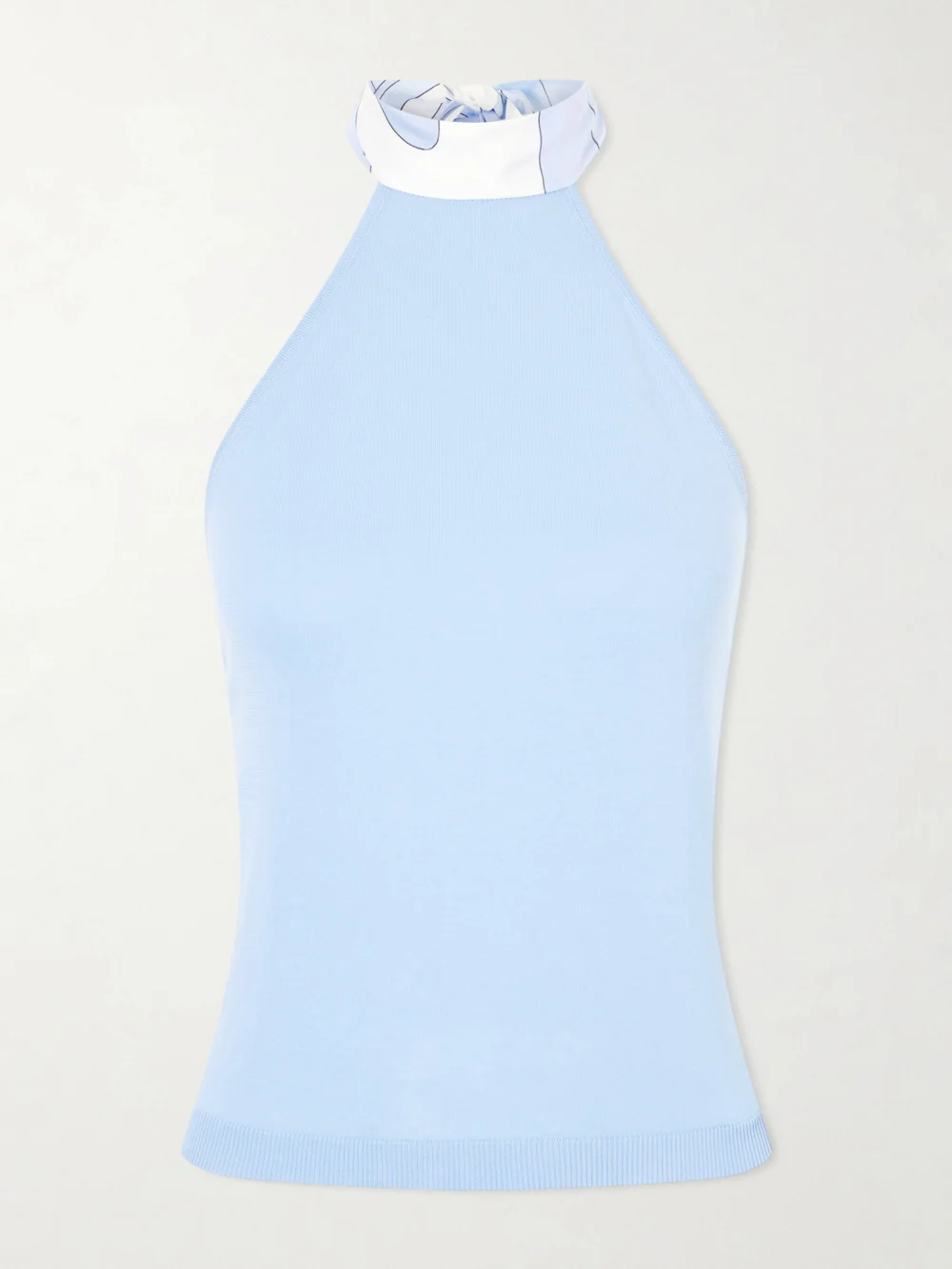 Pucci Printed Silk-trimmed Cotton Halterneck Top in blue