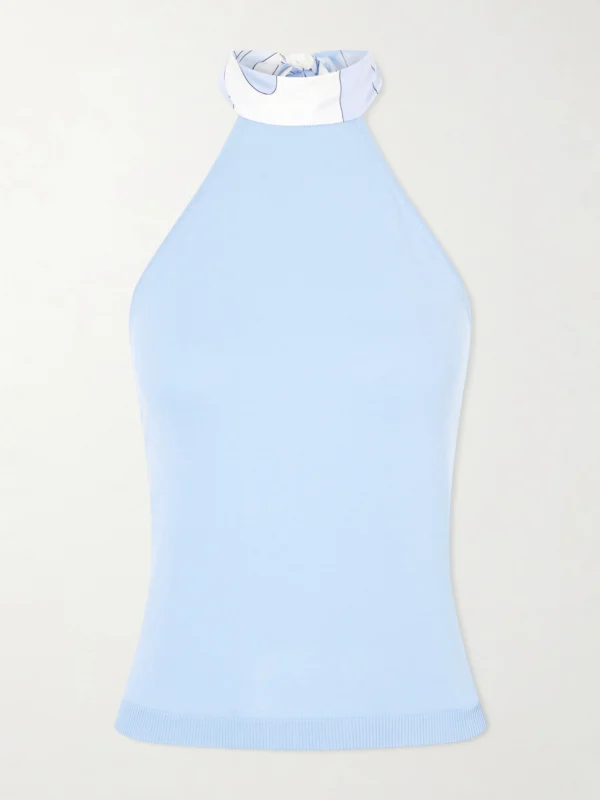 Pucci Printed Silk-trimmed Cotton Halterneck Top