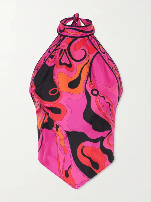 Pucci Printed Silk-twill Halterneck Top