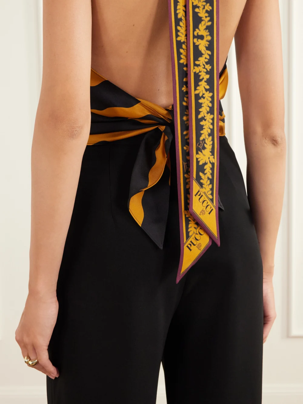 Close-up detail of the Pucci Printed Silk-twill Halterneck Top
