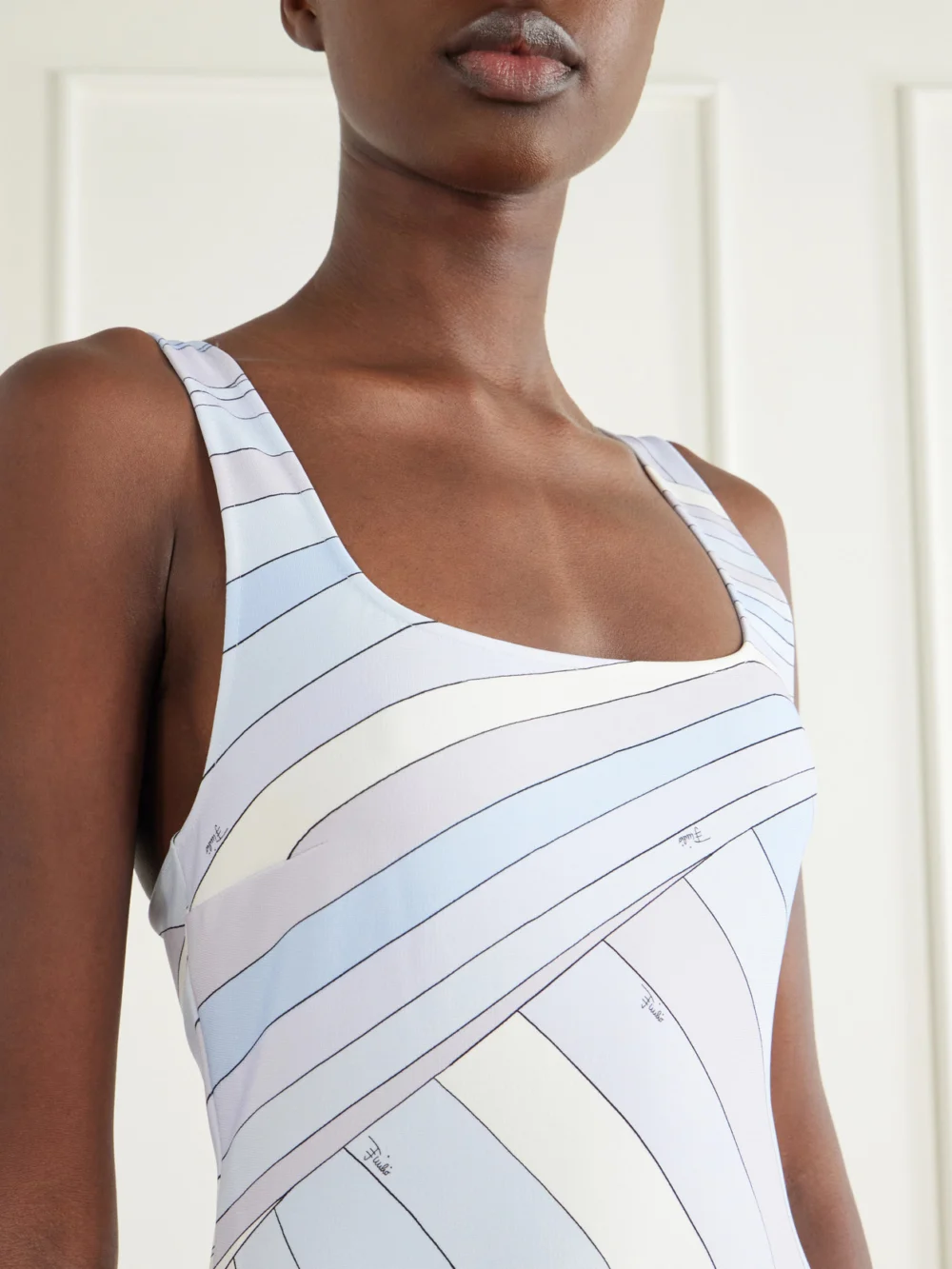 Close-up detail of the Pucci Printed Stretch-jersey Mini Dress