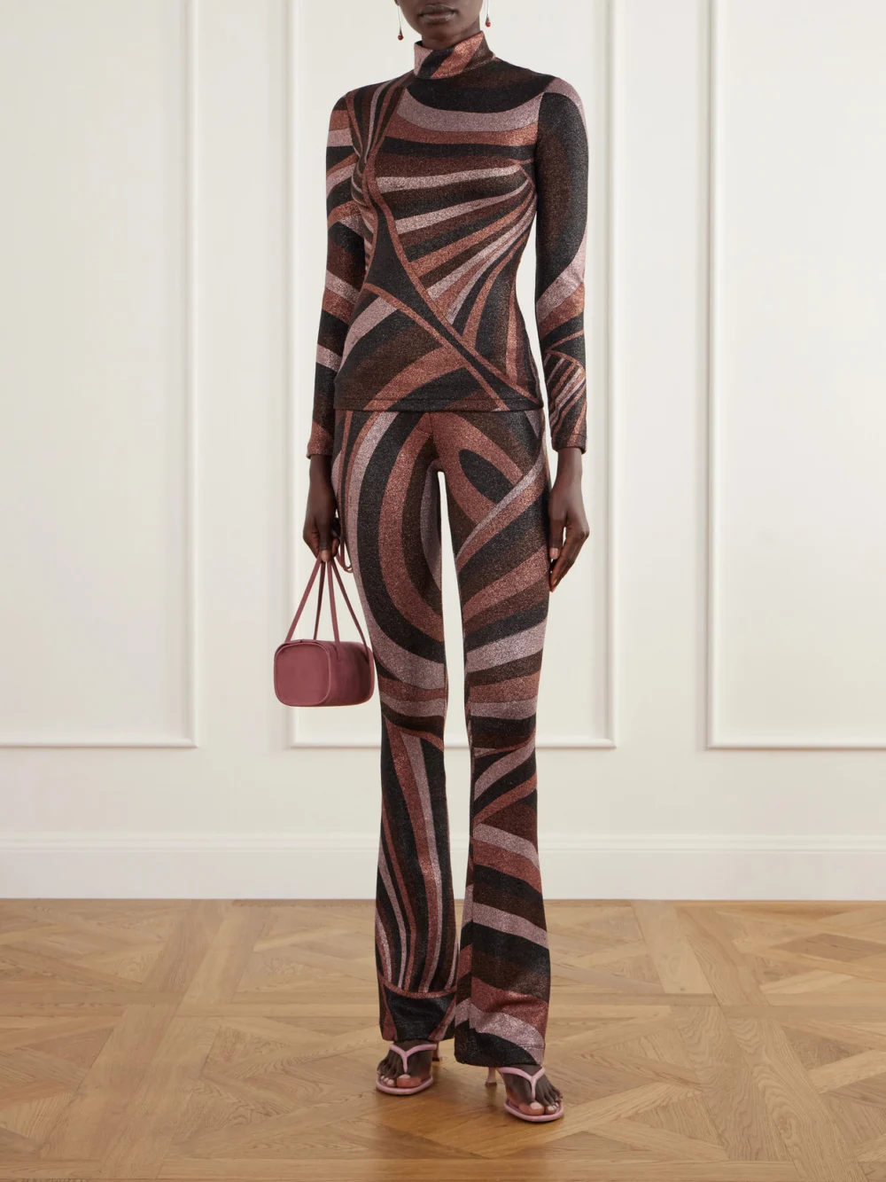 Pucci Printed Stretch-jersey Turtleneck Top, worn by a model