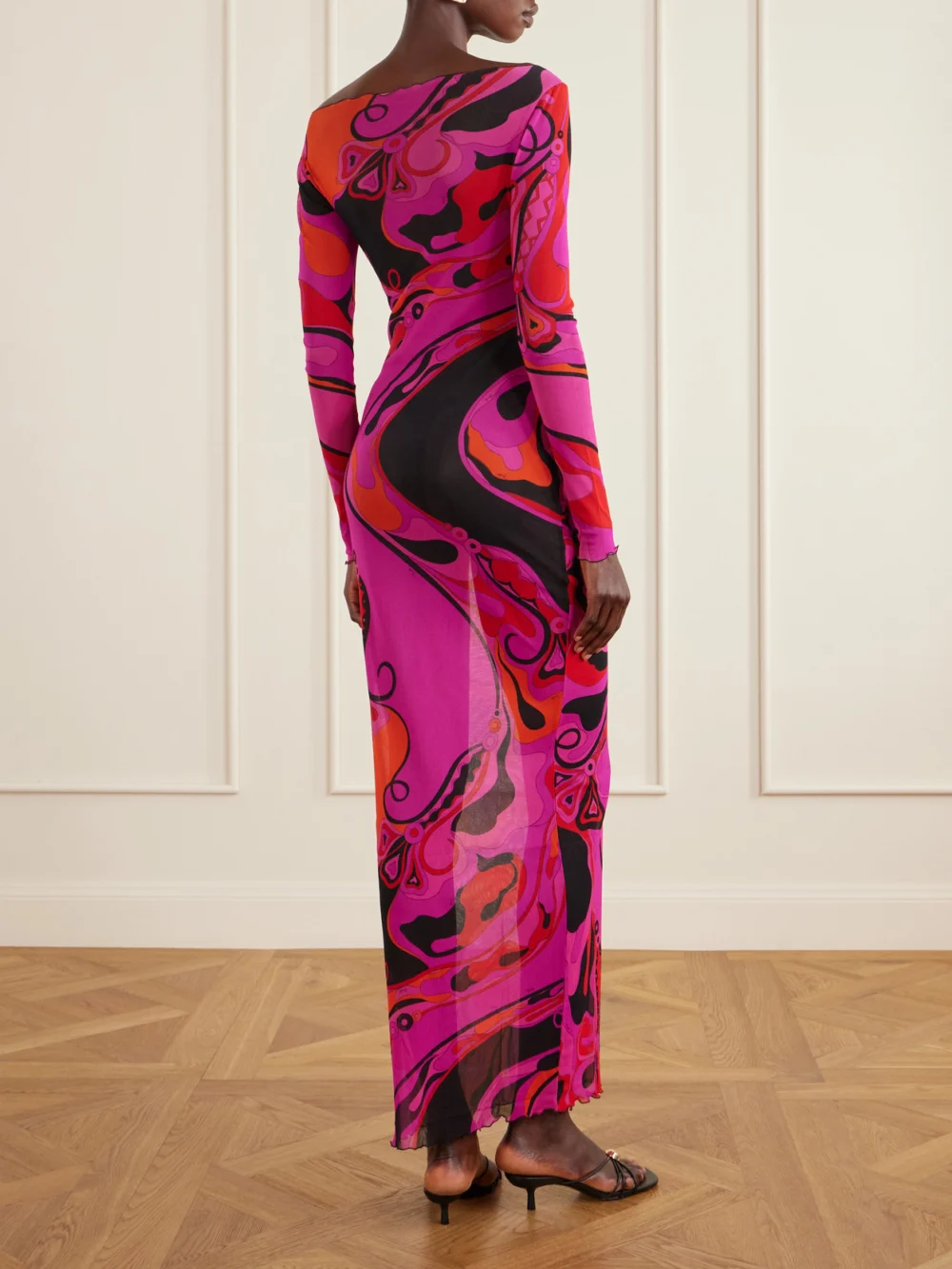Back view of the Pucci Printed Tulle Maxi Dress