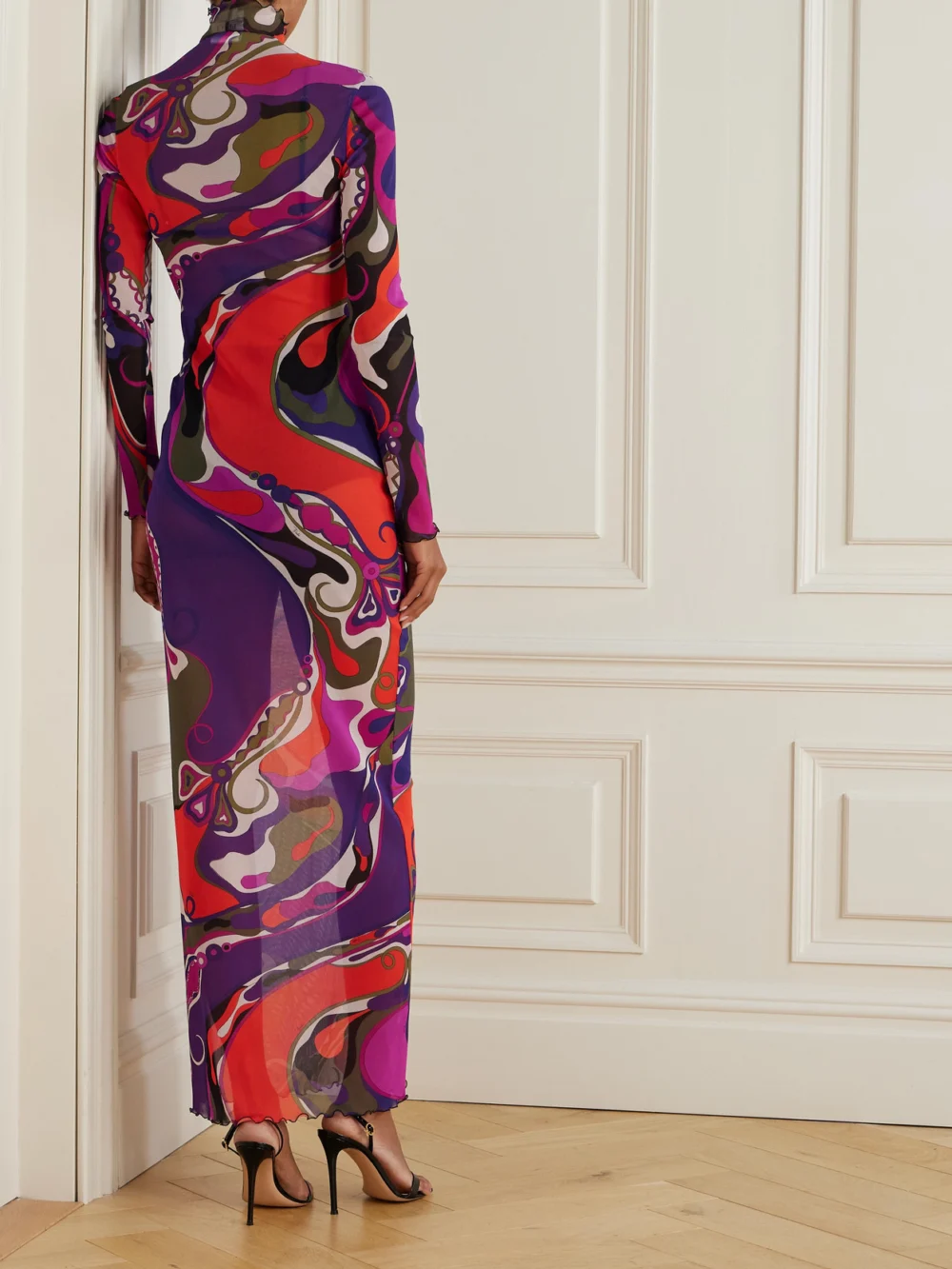 Back view of the Pucci Printed Tulle Maxi Dress