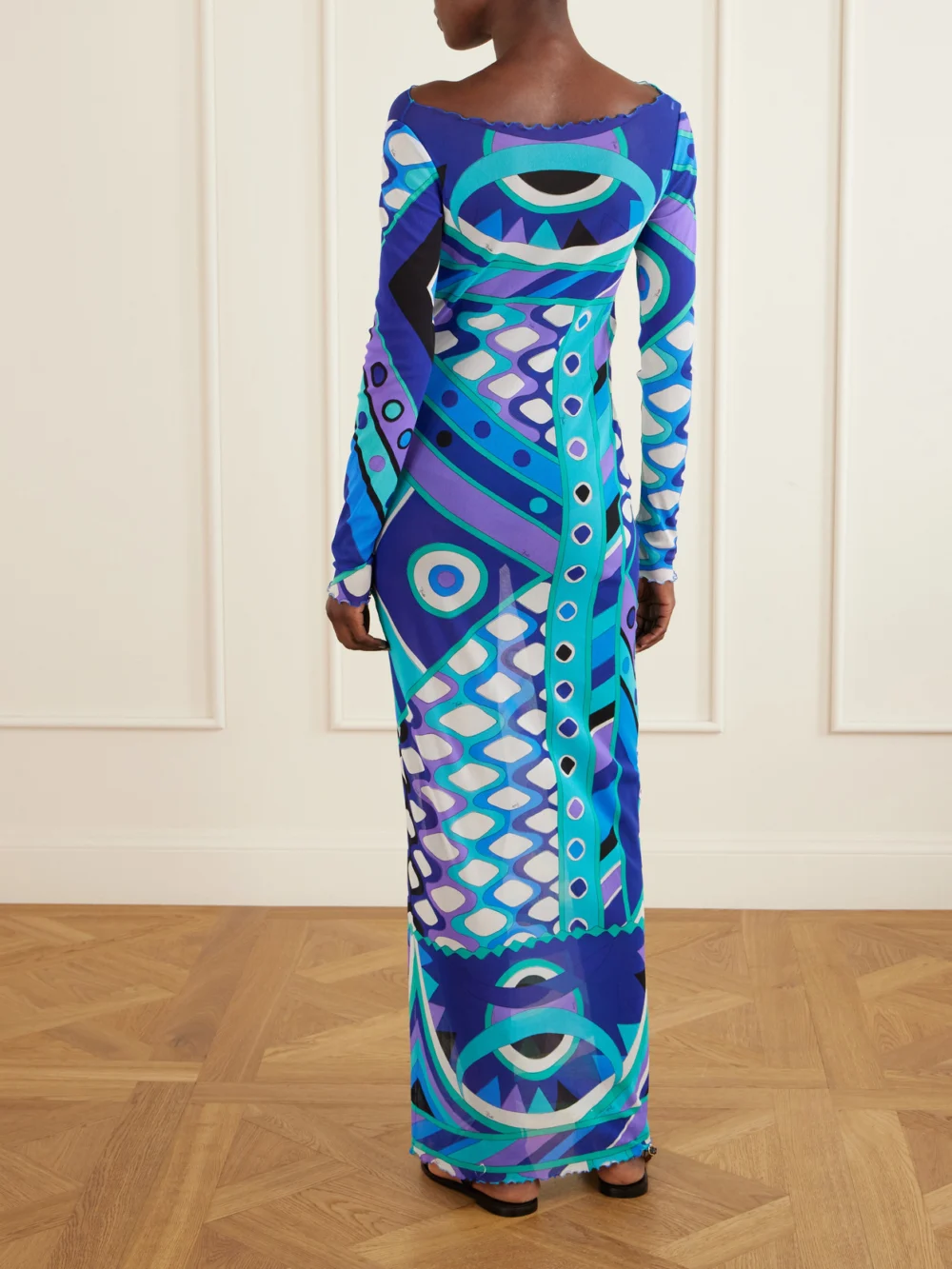 Back view of the Pucci Printed Tulle Maxi Dress