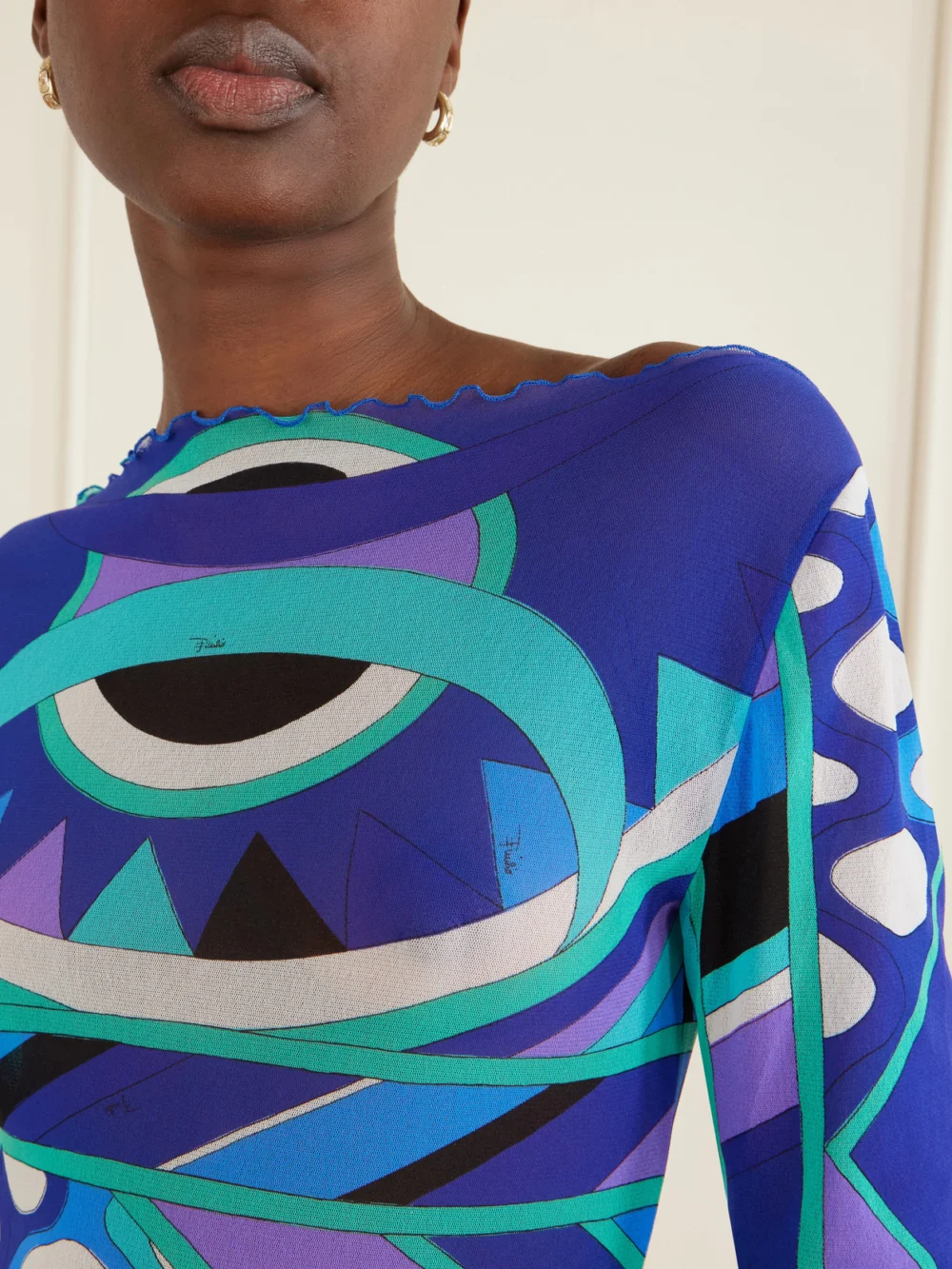 Close-up detail of the Pucci Printed Tulle Maxi Dress