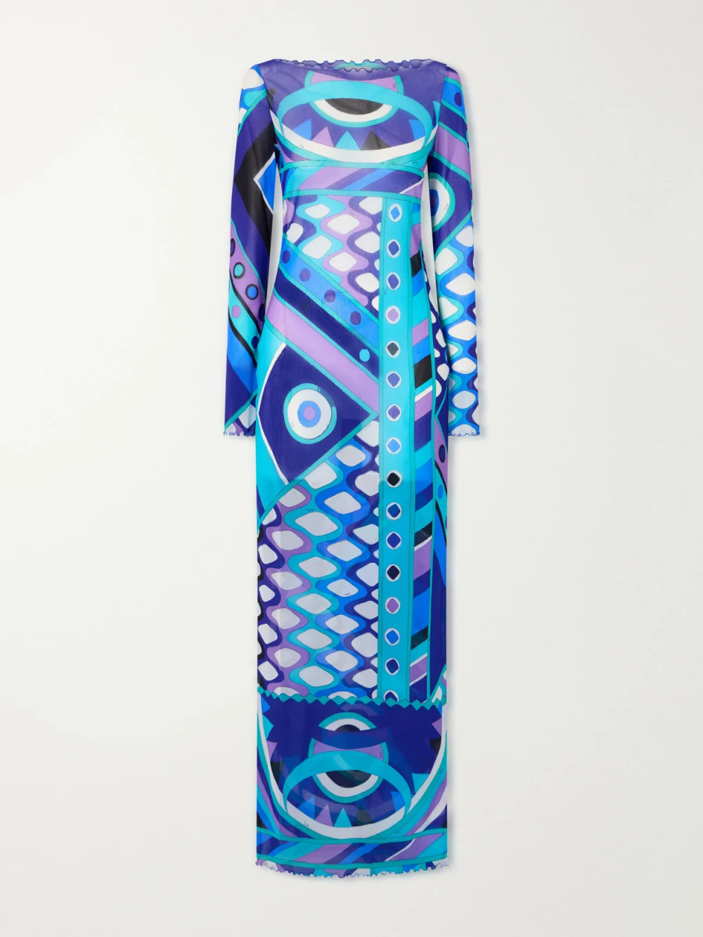 Pucci Printed Tulle Maxi Dress in turquoise