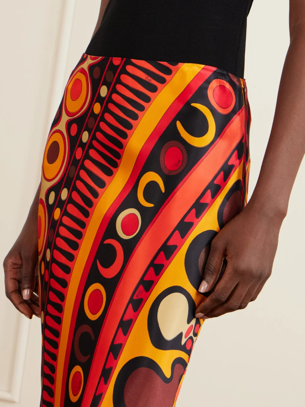 Close-up detail of the Pucci Printed Tulle Maxi Skirt