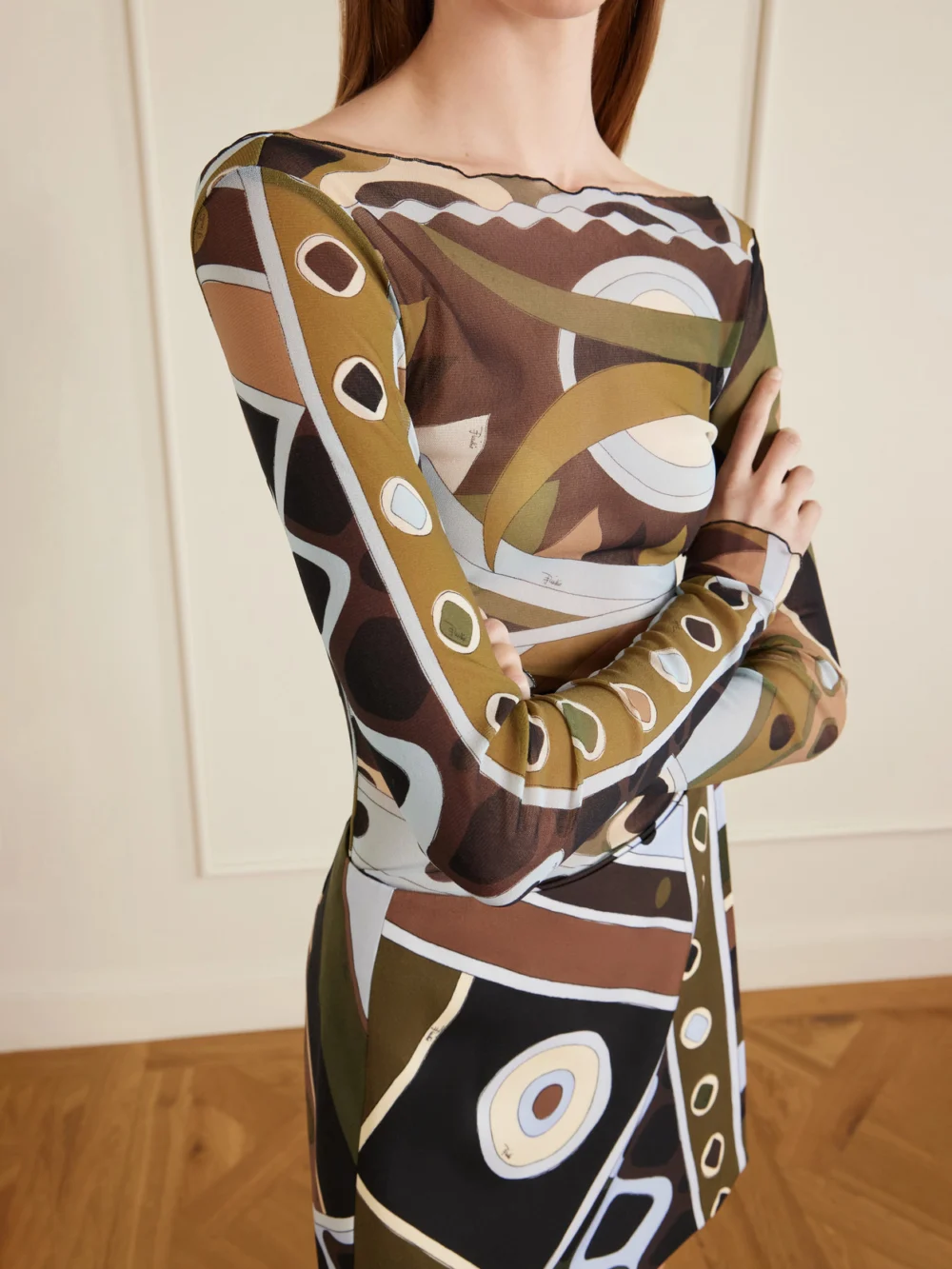 Close-up detail of the Pucci Printed Tulle Top