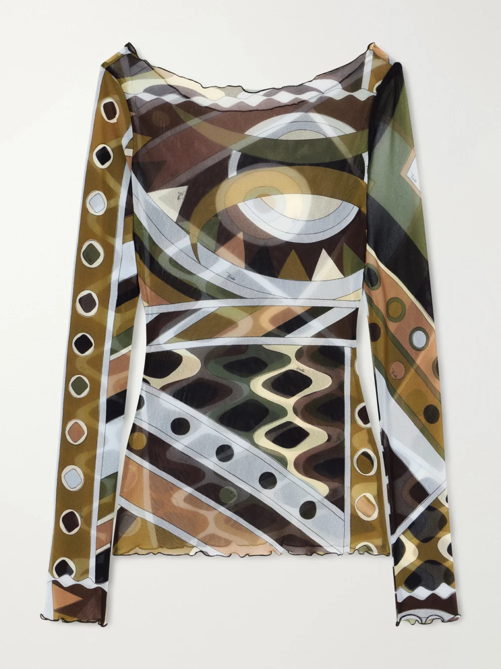 Pucci Printed Tulle Top in army green
