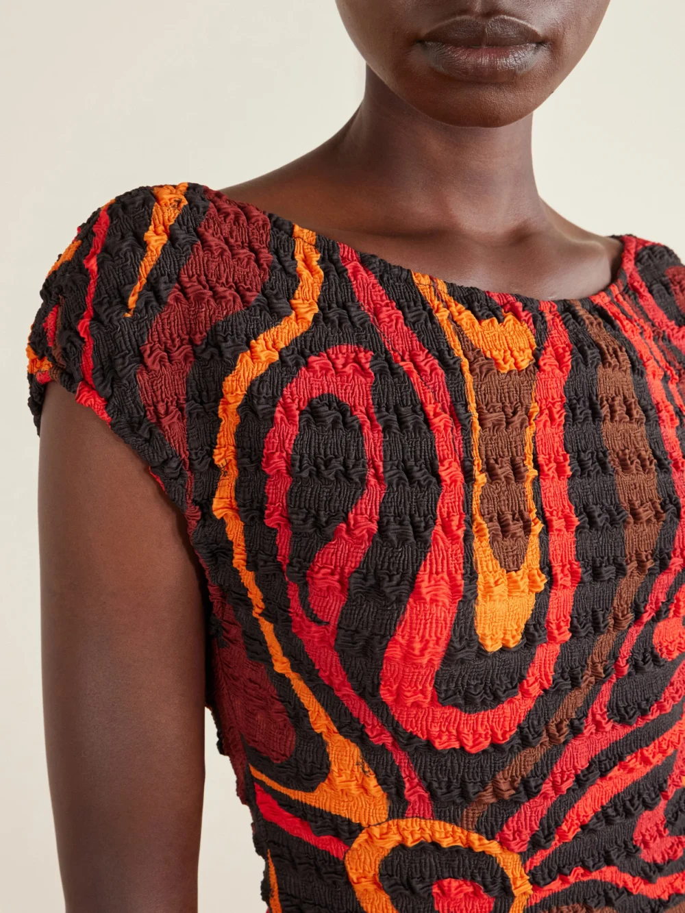 Close-up detail of the Pucci Shibori Crinkled-crepe Printed Mini Dress