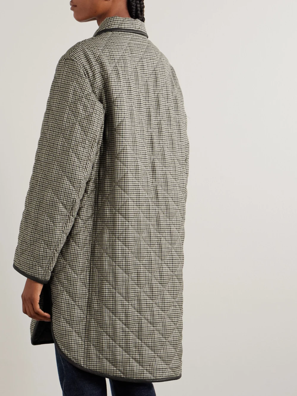 Back view of the Purdey Abbot Textured Leather-trimmed Houndstooth Quilted Wool Jacket