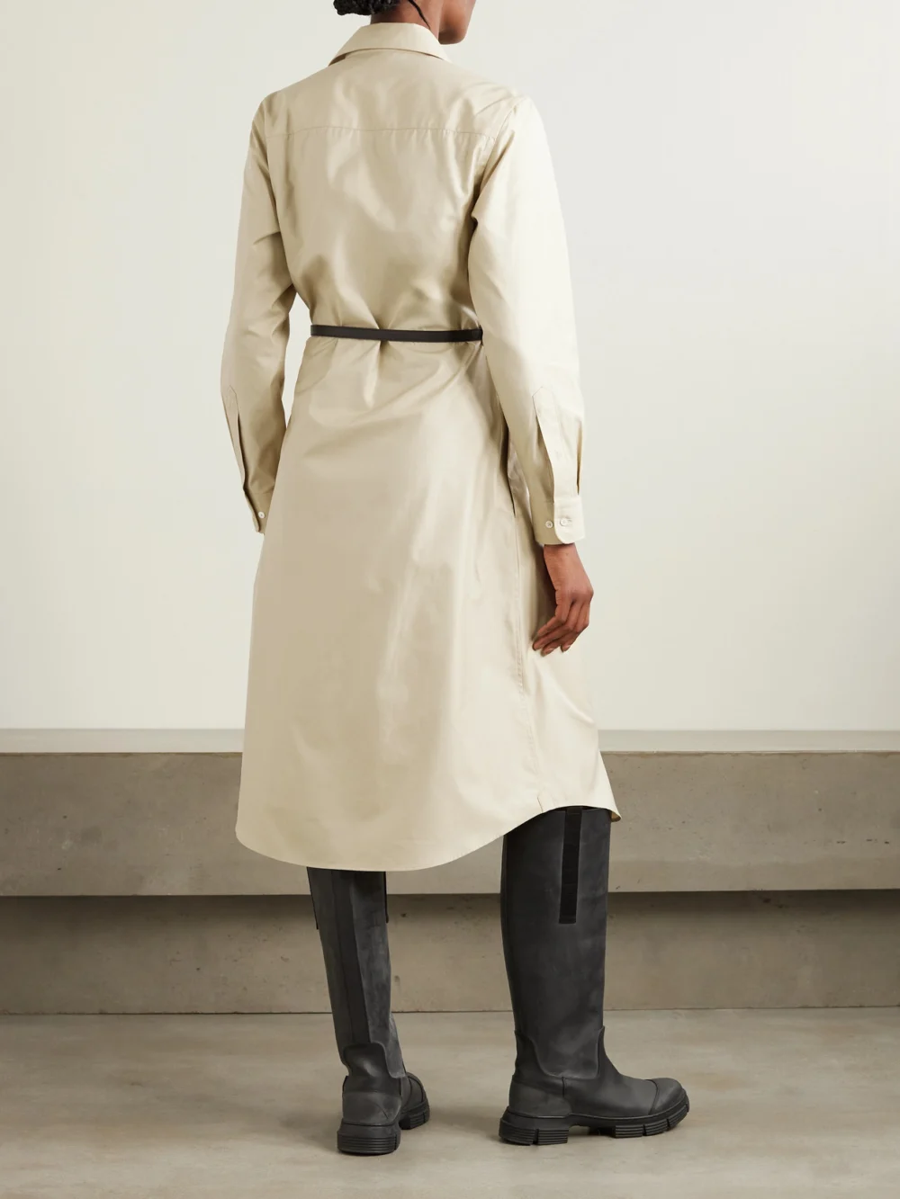 Back view of the Purdey Belted Cotton and Tencel™ Lyocell-blend Poplin Midi Wrap Dress