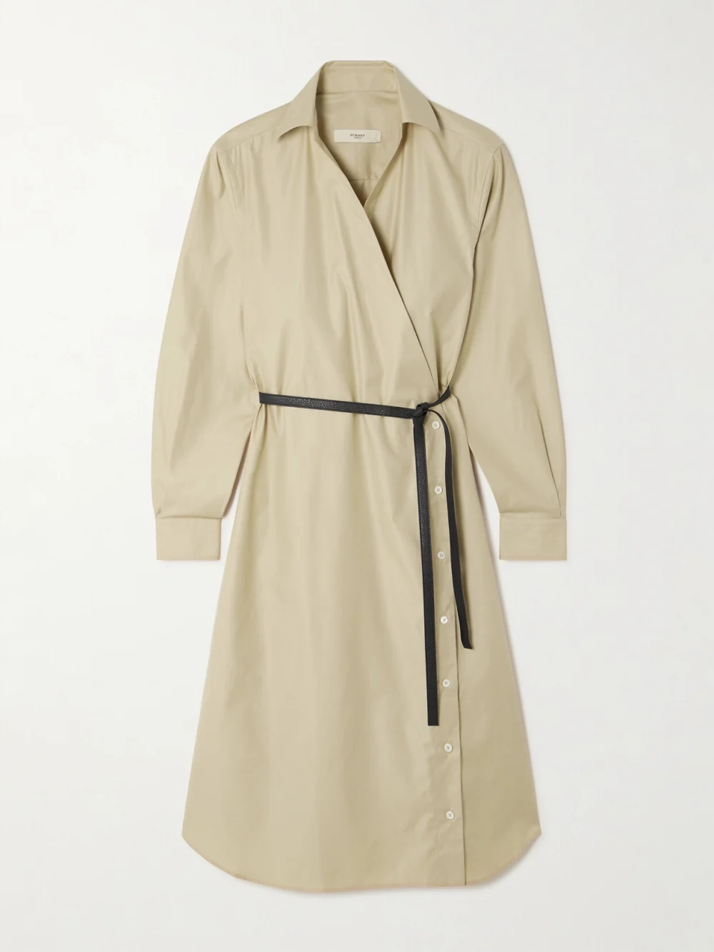 Purdey Belted Cotton and Tencel™ Lyocell-blend Poplin Midi Wrap Dress in neutral