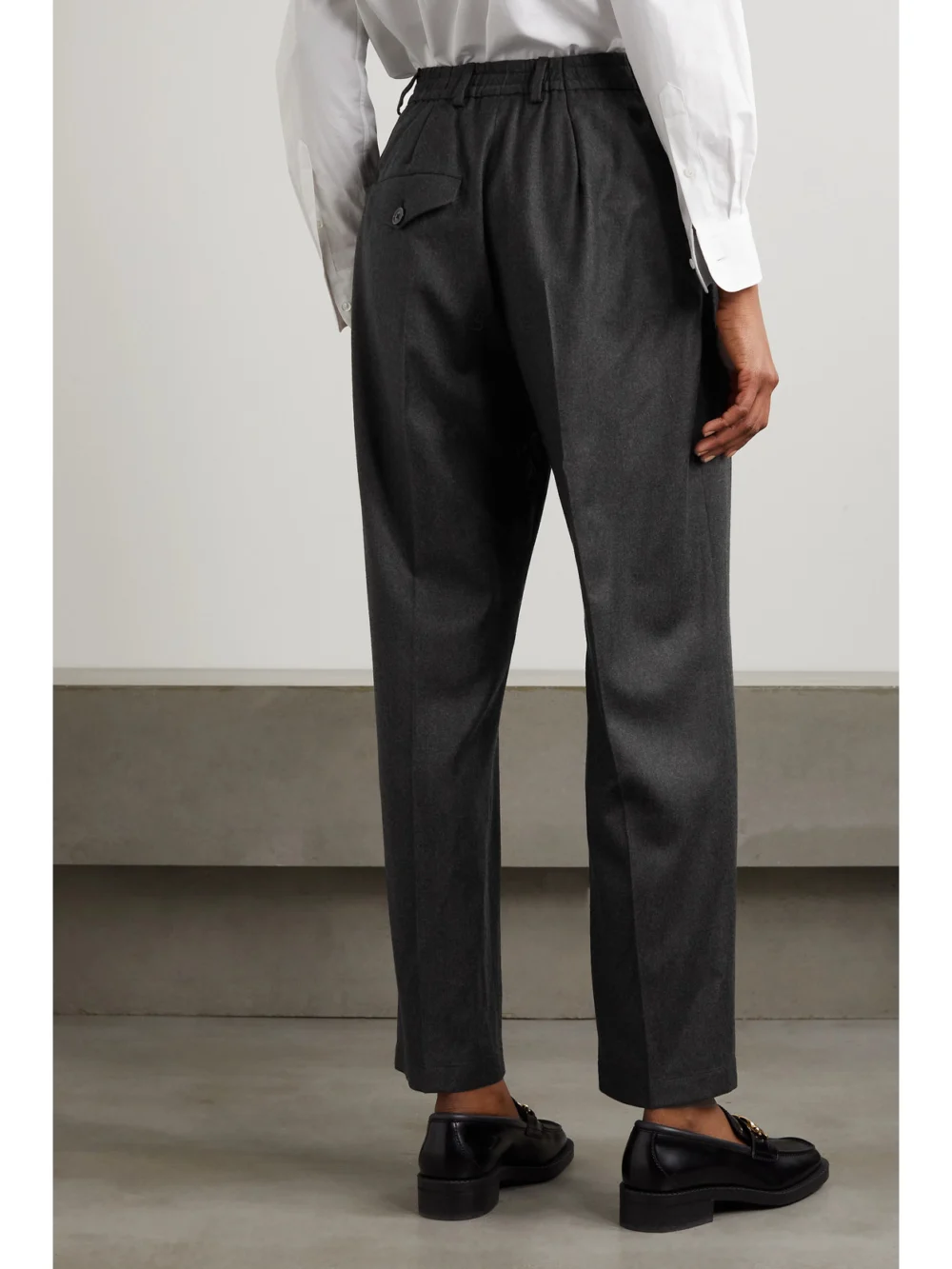 Back view of the Purdey Cropped Pleated Cotton-flannel Tapered Pants
