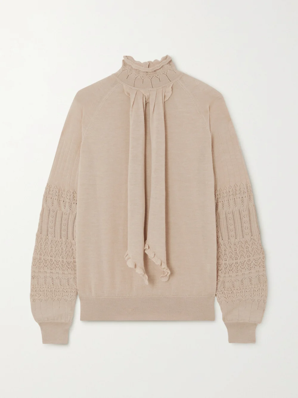 Purdey Draped Pointelle-knit Cashmere Sweater in ivory