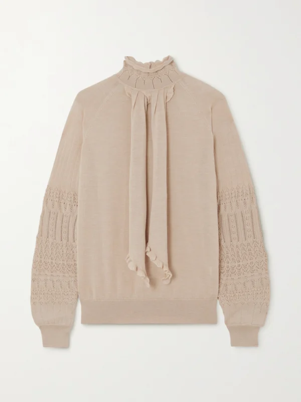 Purdey Draped Pointelle-knit Cashmere Sweater