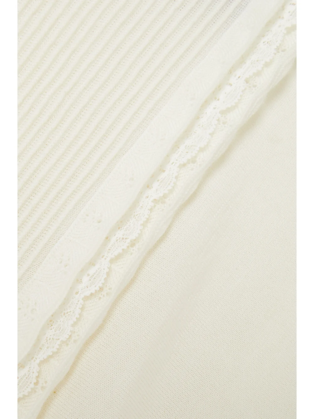 Close-up detail of the Purdey Embellished Lace-trimmed Pointelle-knit Cashmere Sweater