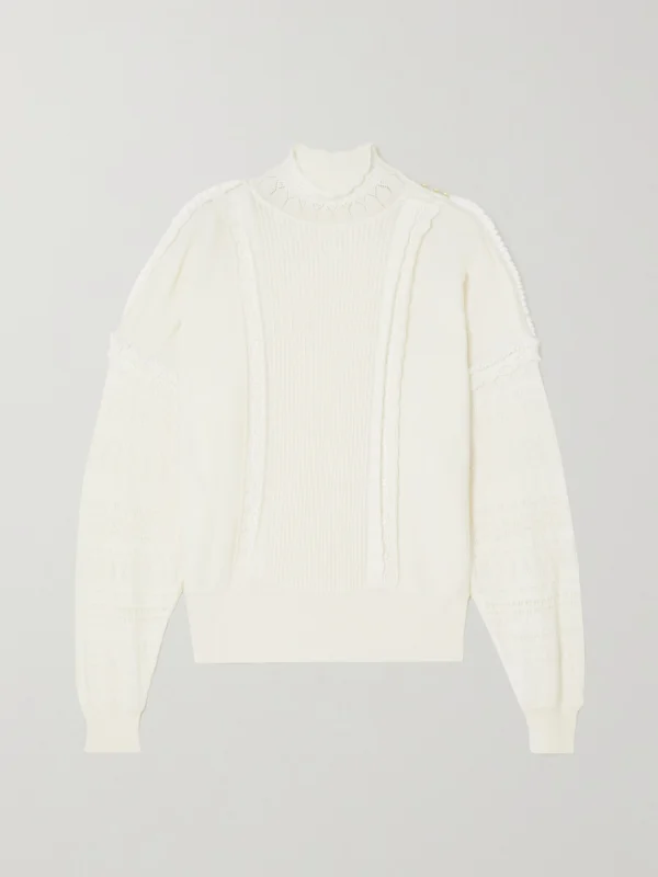 Purdey Embellished Lace-trimmed Pointelle-knit Cashmere Sweater