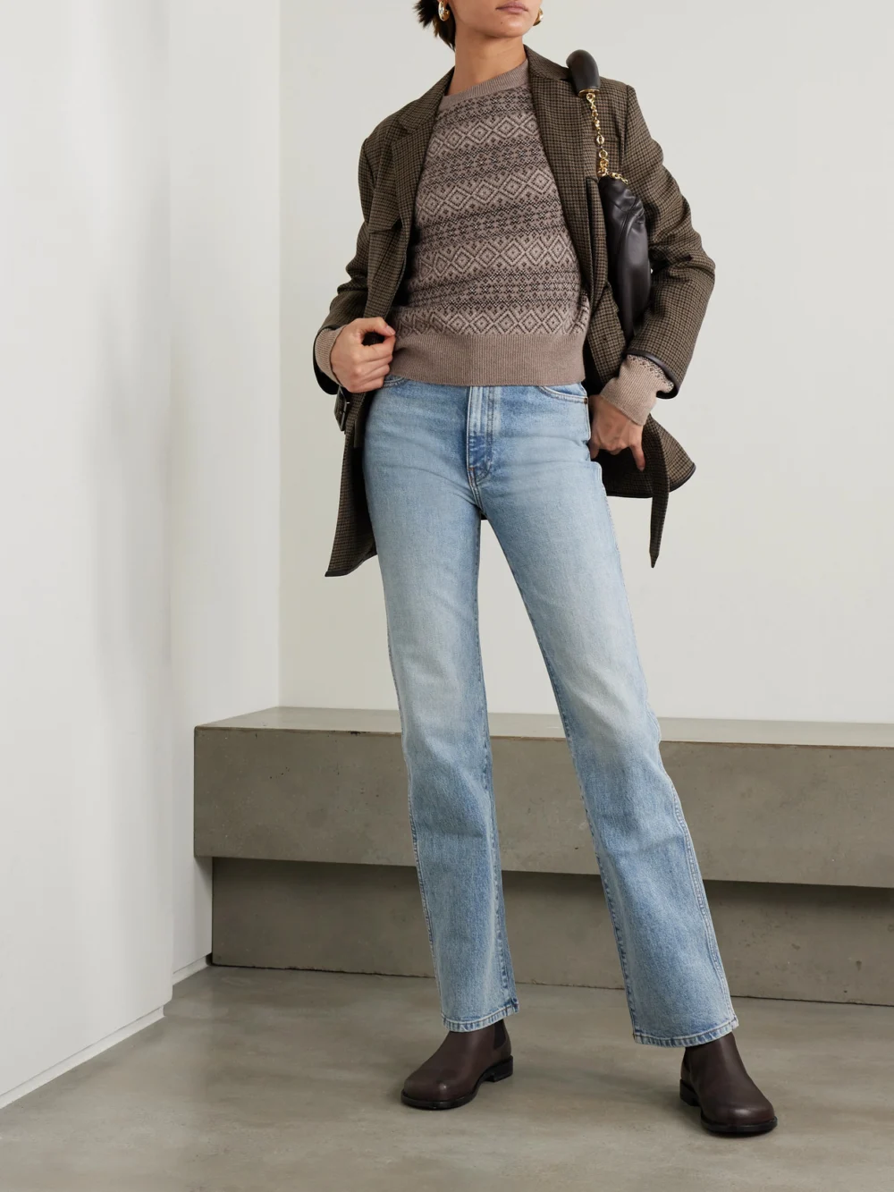 Purdey Kirkstone Fair Isle Cashmere Sweater, worn by a model
