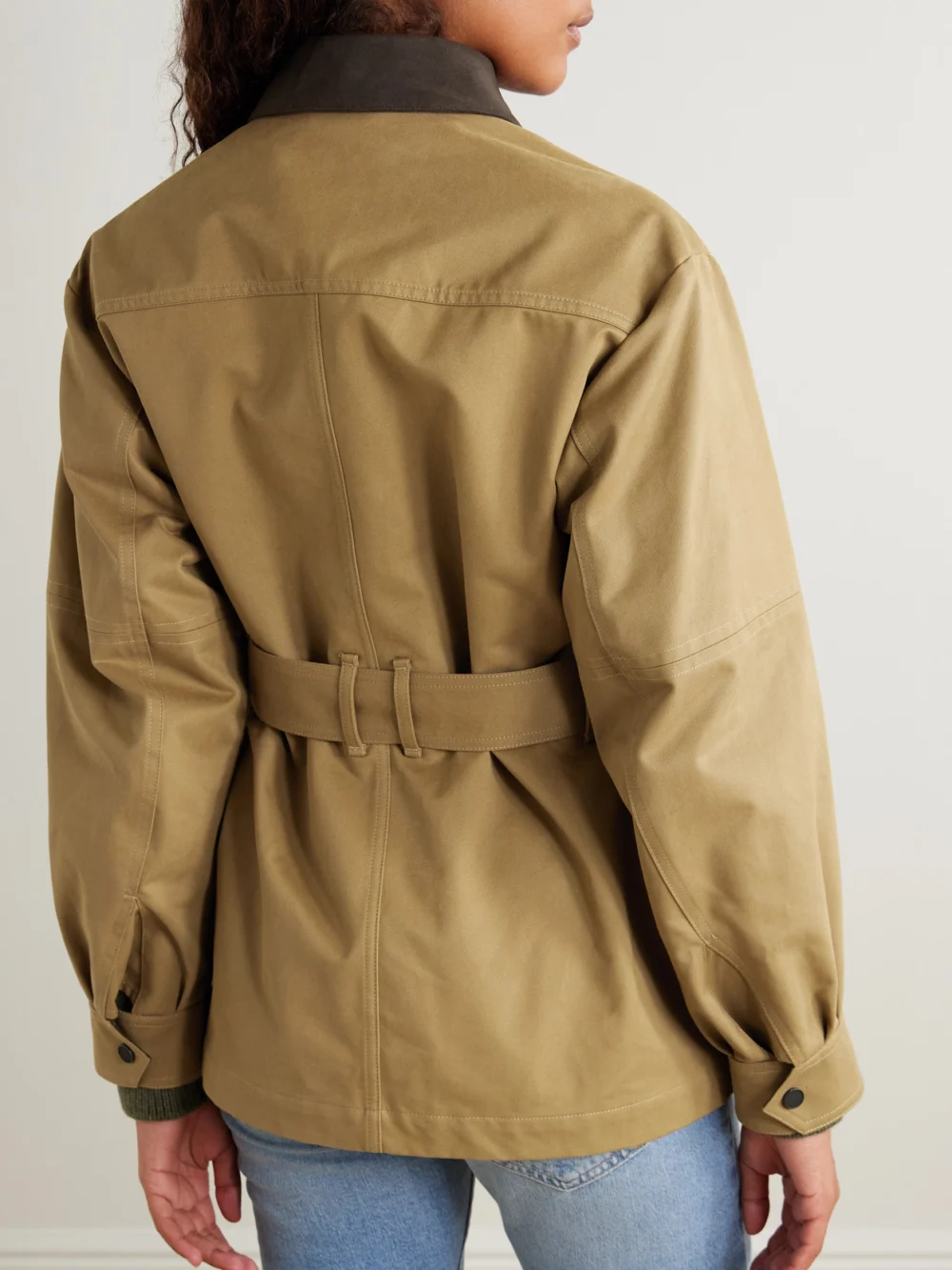 Back view of the Purdey Lexham Belted Coated-cotton Jacket