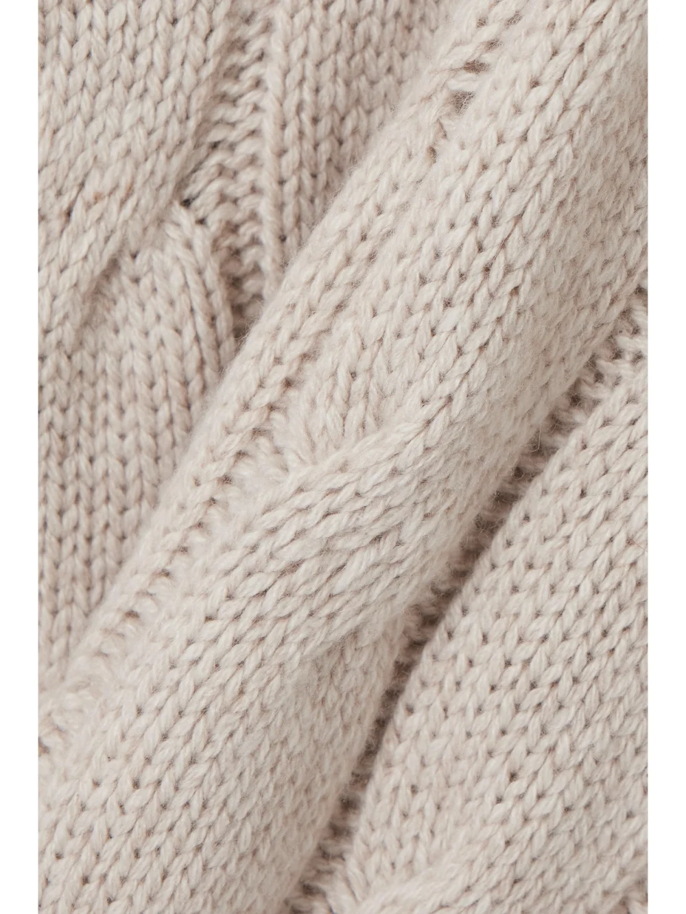 Close-up detail of the Purdey Oversized Cable-knit Cashmere Turtleneck Sweater