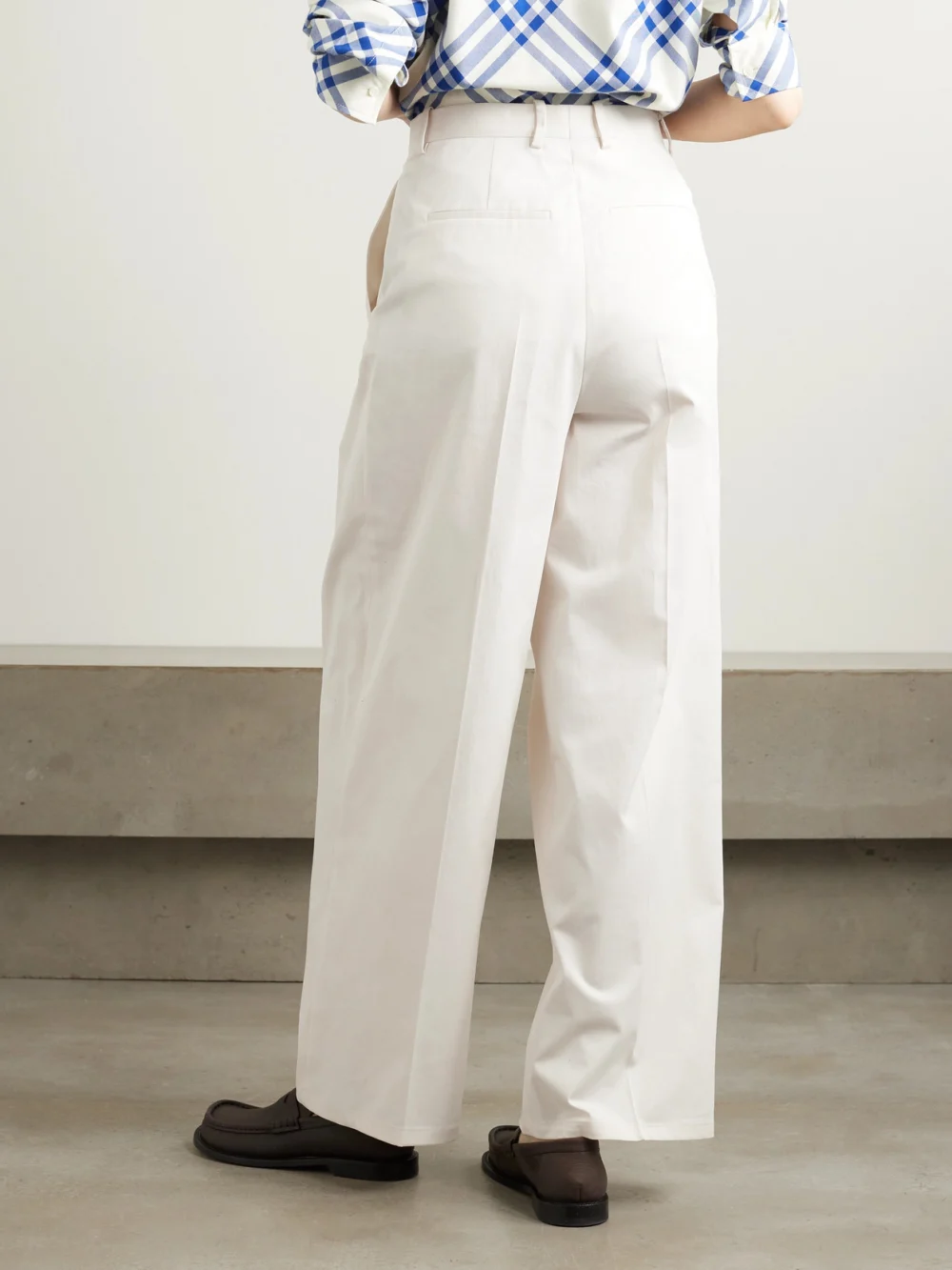 Back view of the Purdey Pleated Cotton-blend Twill Wide Leg Pants