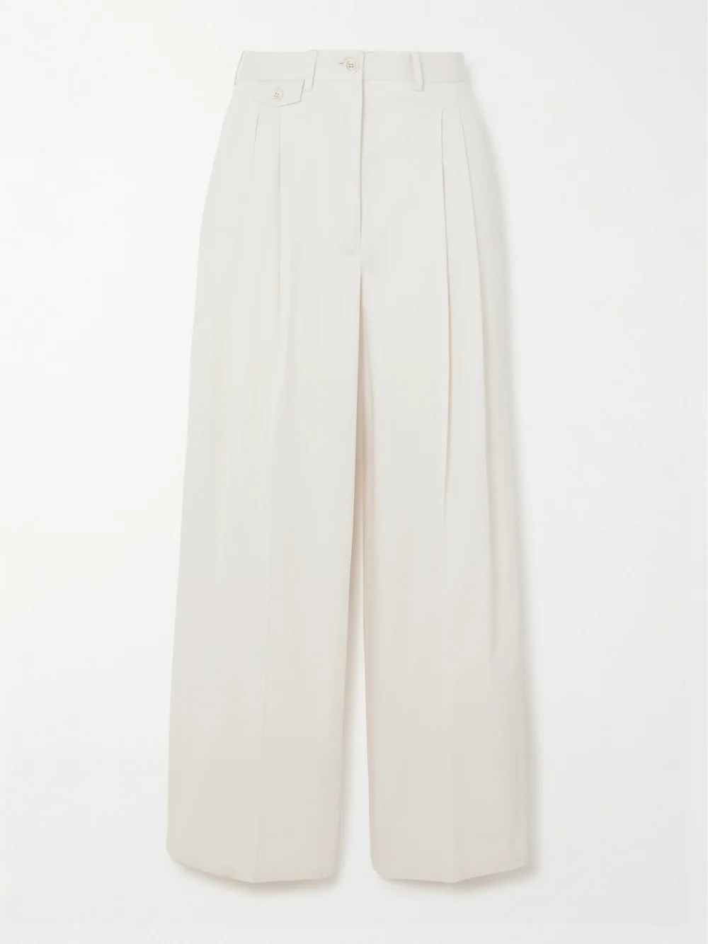 Purdey Pleated Cotton-blend Twill Wide Leg Pants in ivory